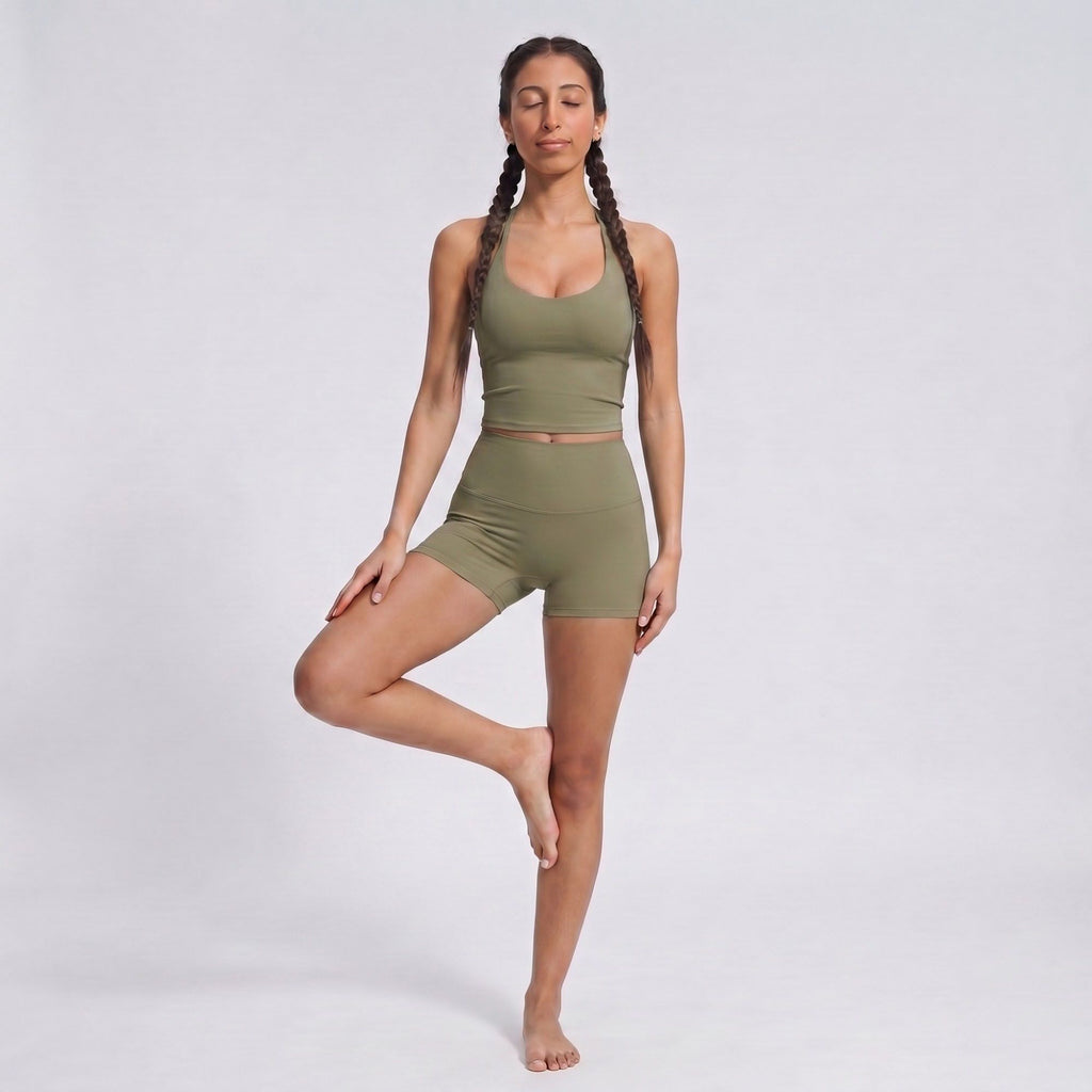 Padded Halter Longline Sports Bra Tank Top Tie Back Workout Yoga Crop Top