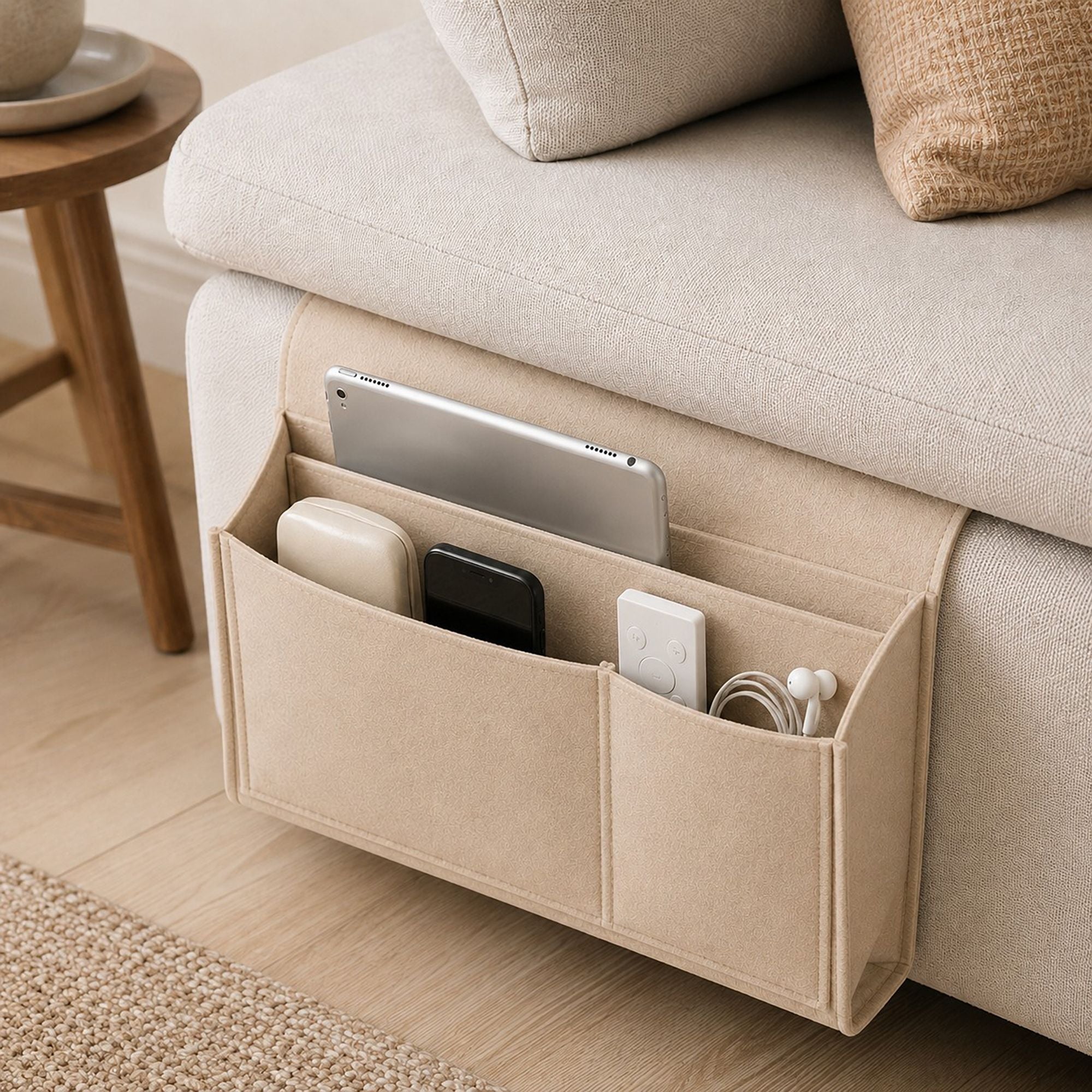 Sofa Armrest Organizer with Multiple Pockets Couch Remote Control Storage Caddy