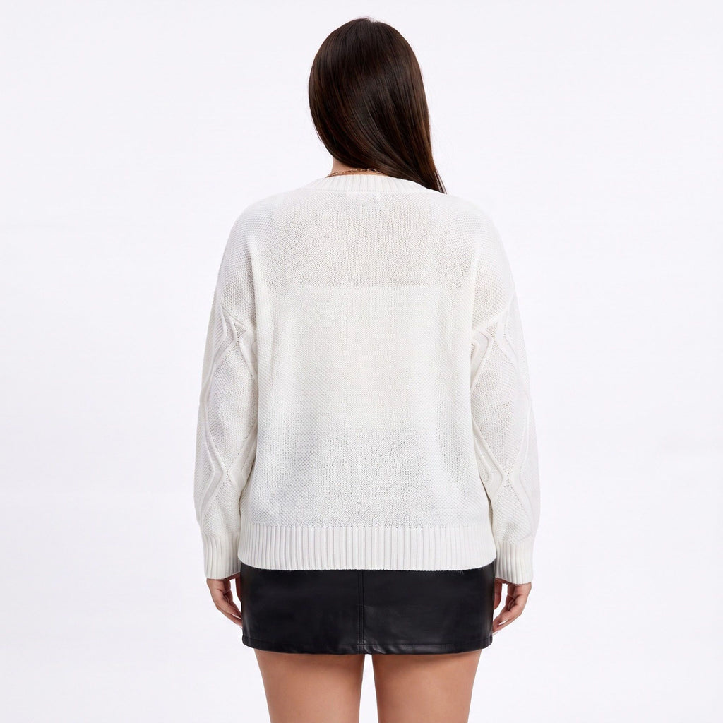 Plus Size Geometric Textured Crewneck Sweater
