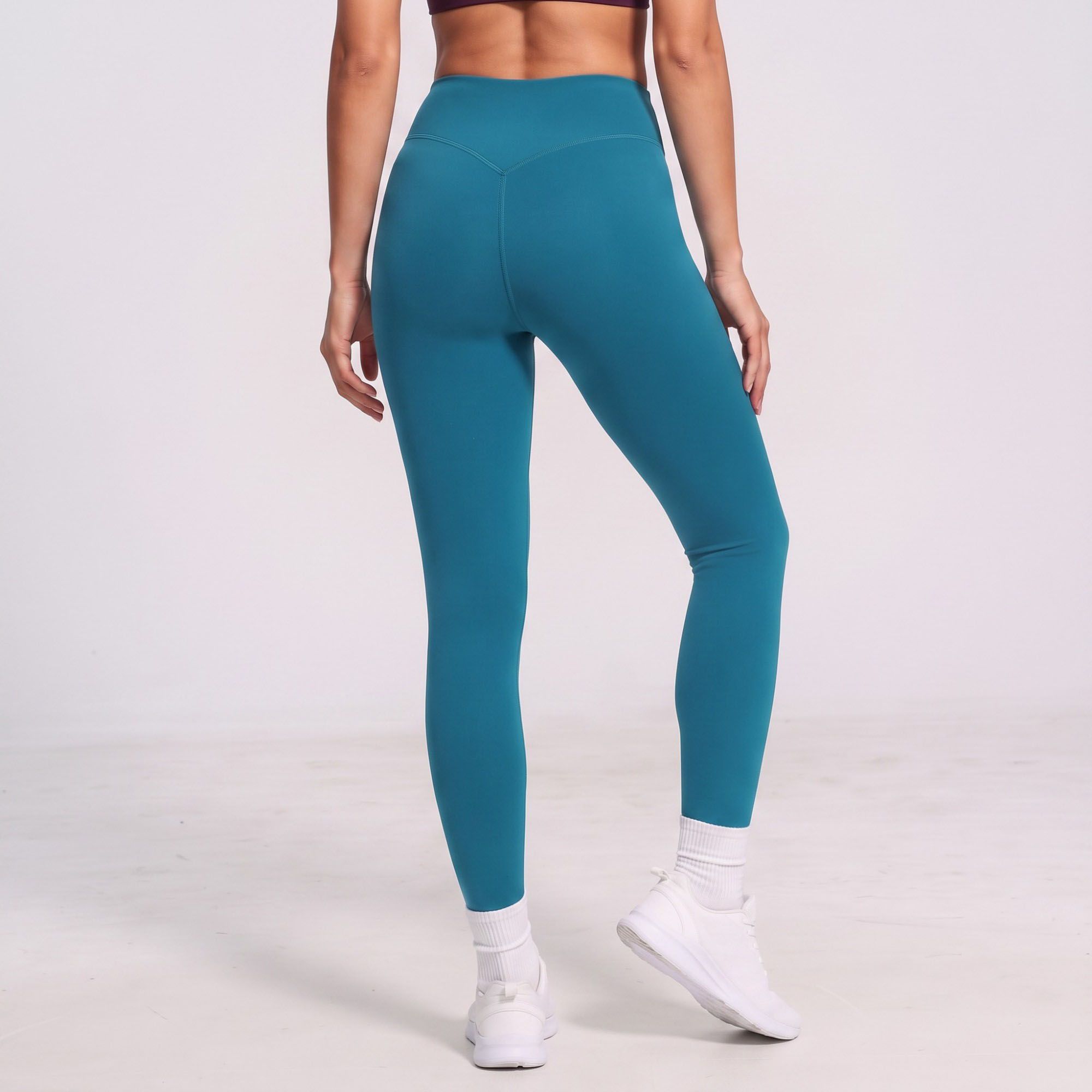 High Waist Full Length Leggings with Contour Seams Fitted Yoga Pants for Gym Training