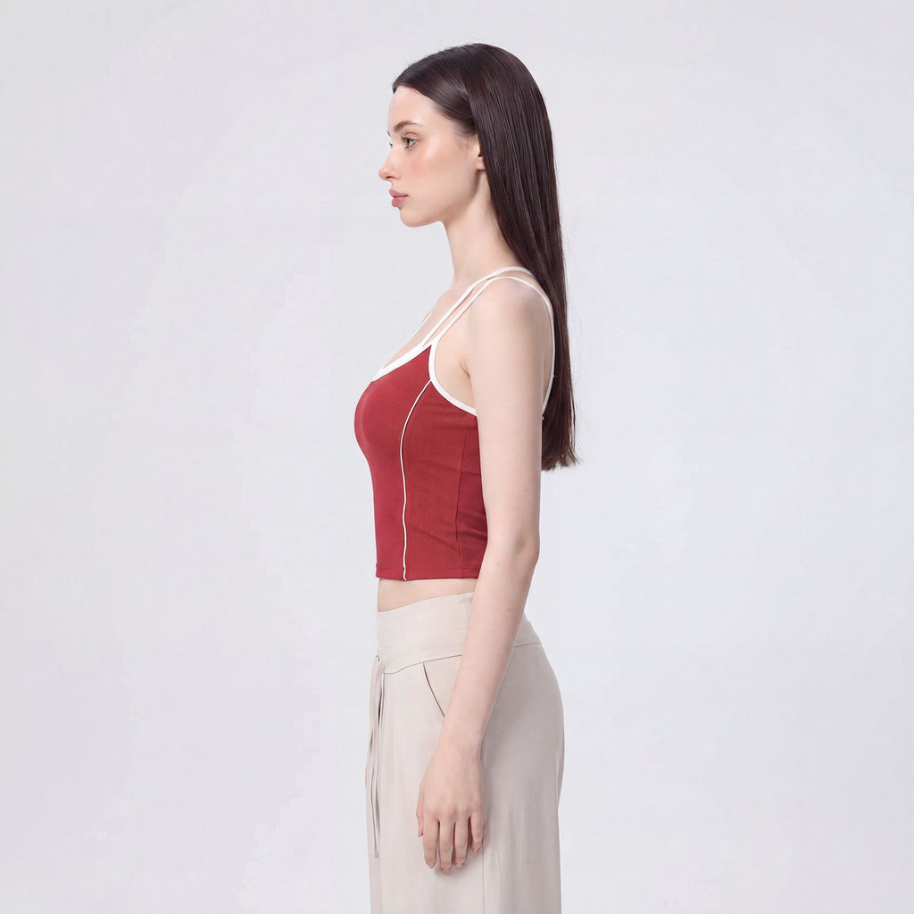 Contrast Trim Double Strap Cropped Cami Tank Top with Fitted Light Support Activewear Design