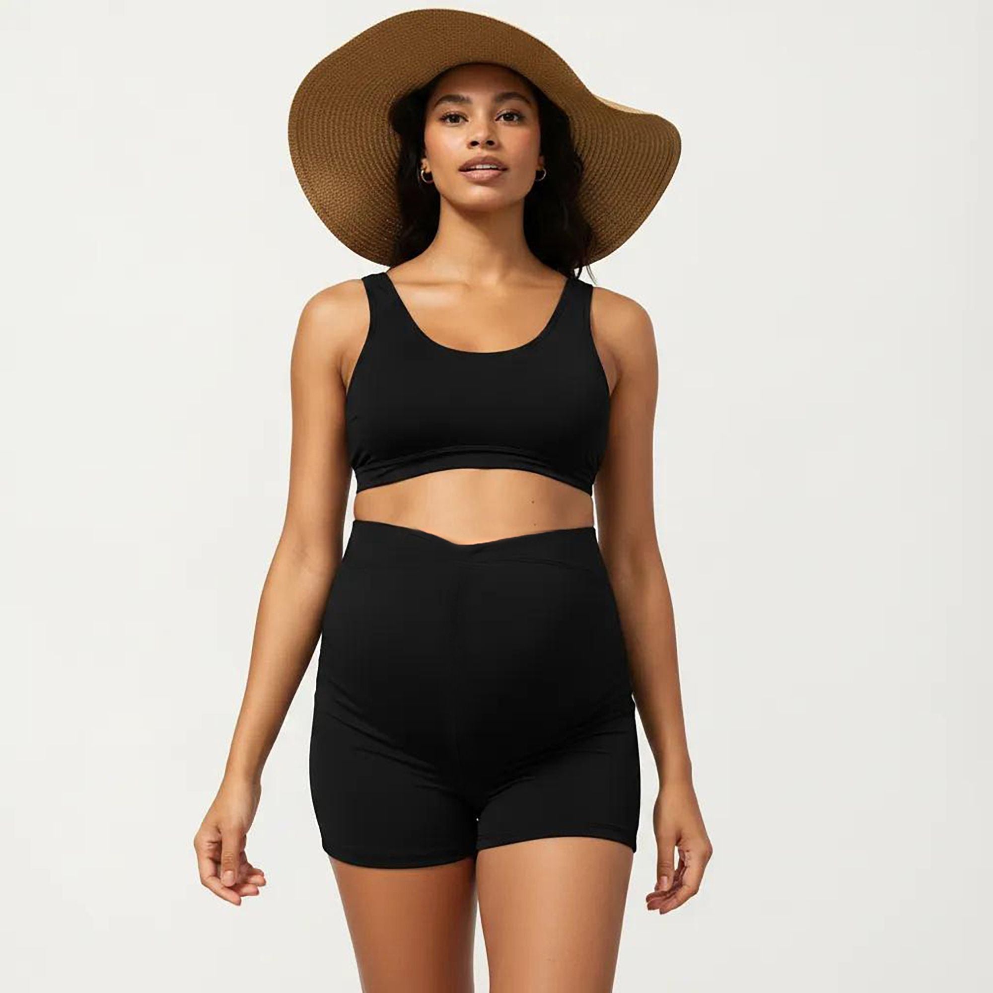 Anna-Kaci Swim Women's Two-Piece Maternity Swimwear Set with Cropped Tank Top and High-Waisted Shorts