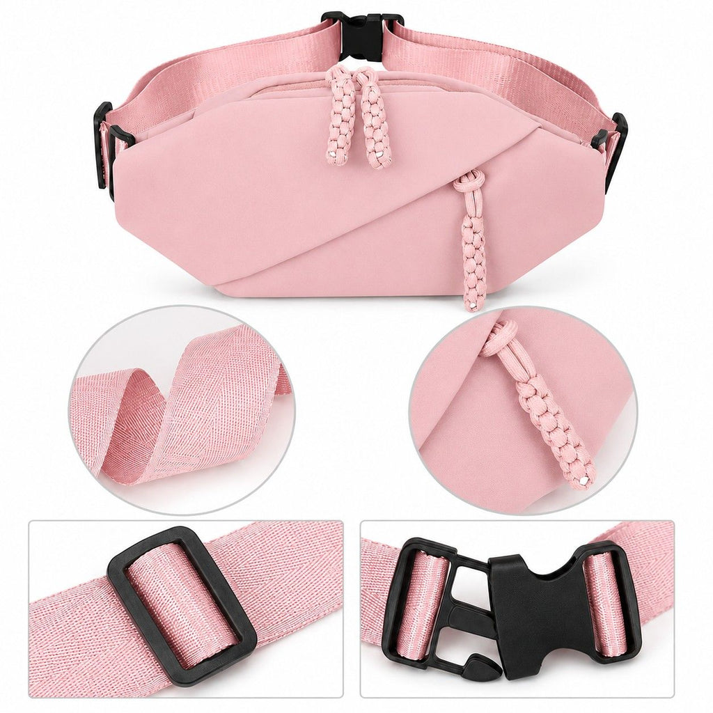 Crossbody Sling Waist Bag with Adjustable Strap Zip Closure and Braided Pulls
