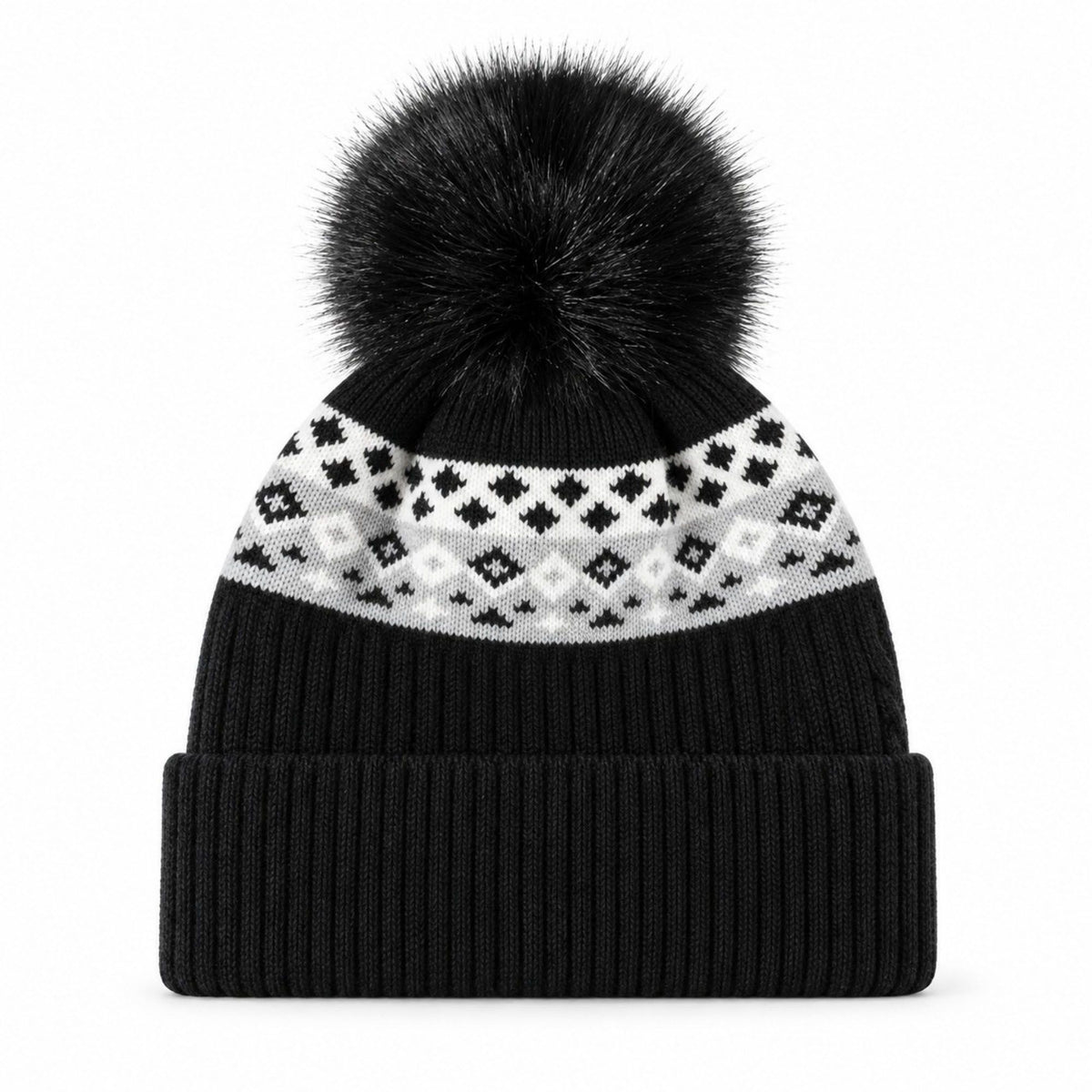 Fair Isle Pom Pom Knit Beanie Winter Cuffed Hat