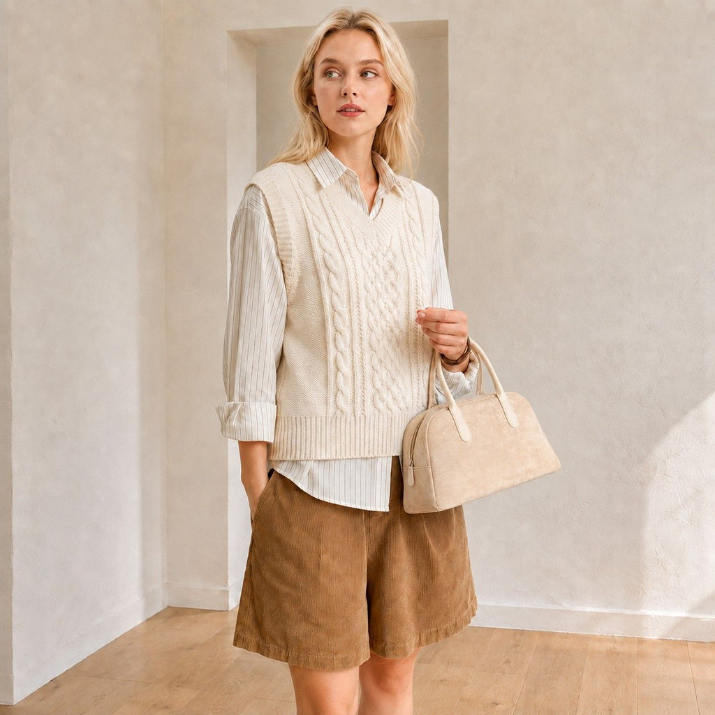 Faux Suede Satchel Bag with Double Handles Zip Closure and Interior Pockets