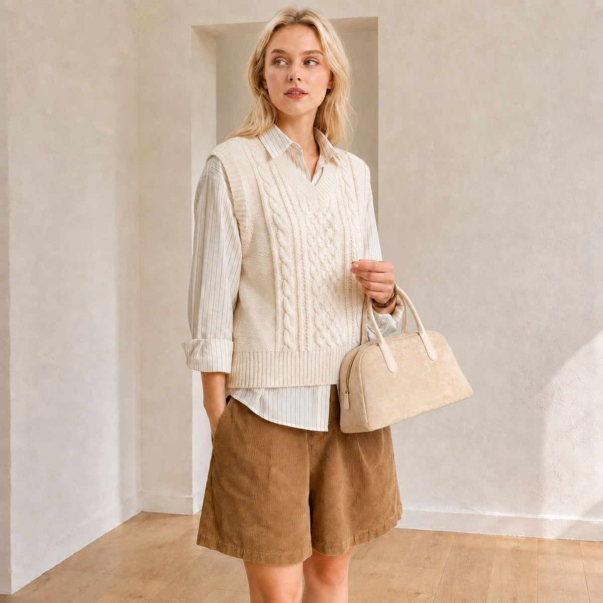 Faux Suede Satchel Bag with Double Handles Zip Closure and Interior Pockets