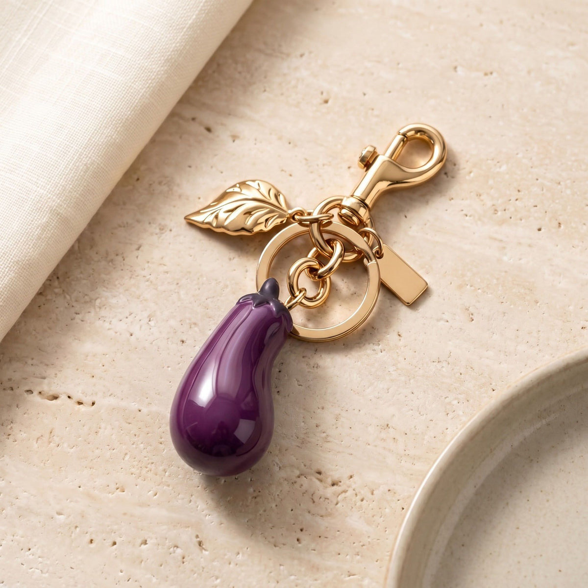 Eggplant Bag Charm Keychain with Lobster Clasp