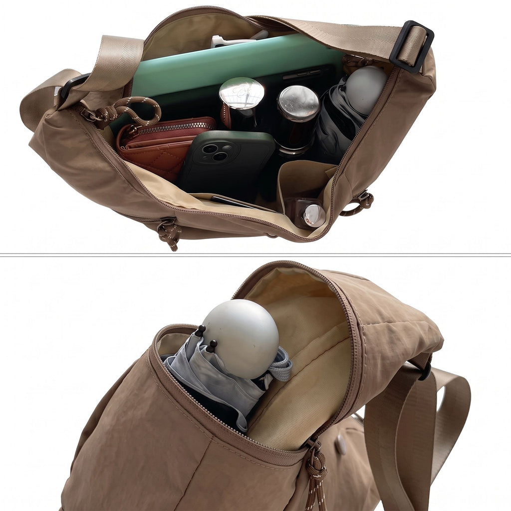 Lightweight Multi Pocket Crescent Crossbody Bag with Adjustable Strap