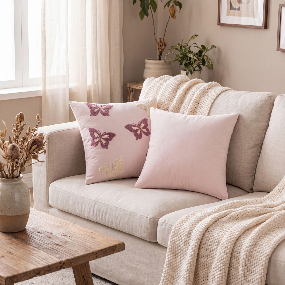 Butterfly Embroidered Throw Pillow Cover Decorative Square Cushion Cover for Sofa Couch Bed