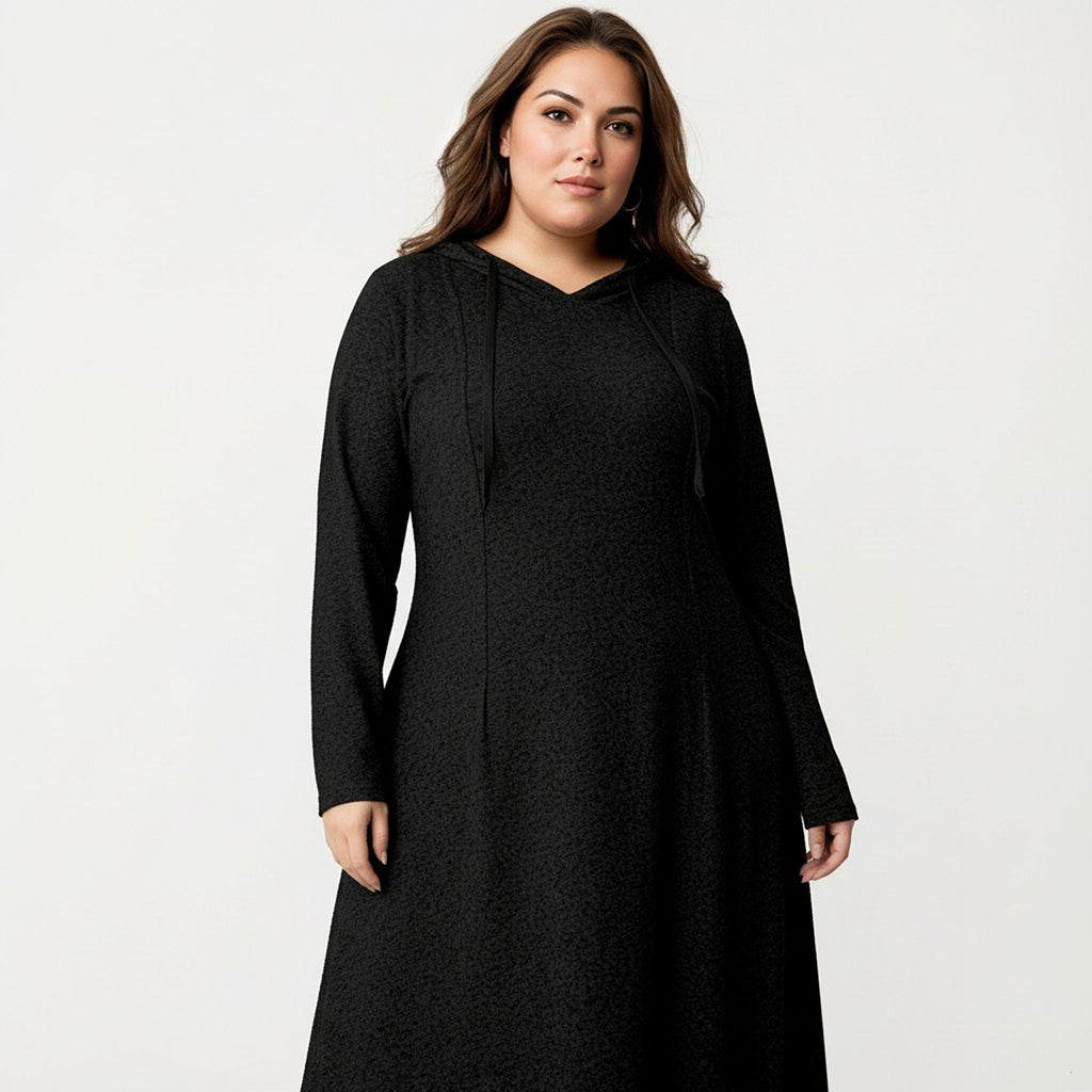 Anna-Kaci Women's Plus Size Long Sleeve Hooded Maxi Dress with Relaxed Fit Silhouette and Soft Flowy Hem