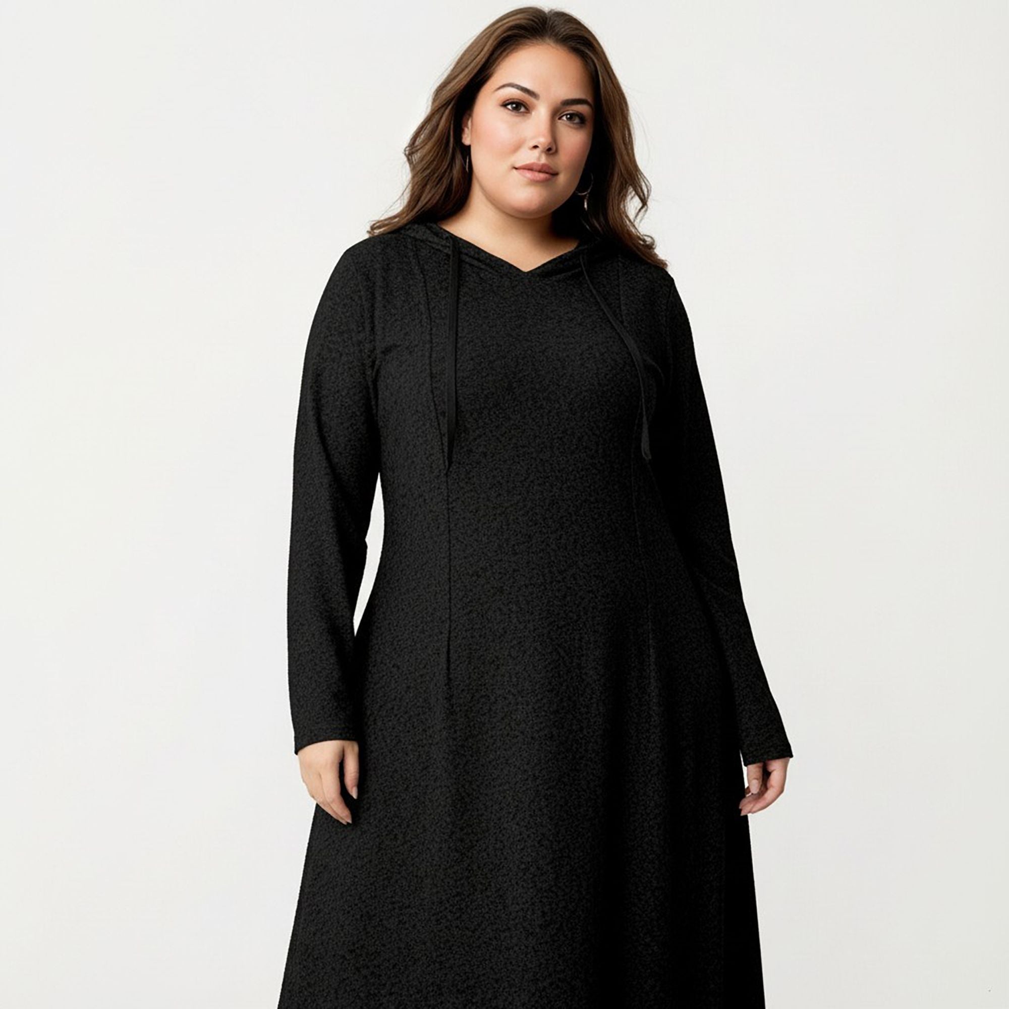 Anna-Kaci Women's Plus Size Long Sleeve Hooded Maxi Dress with Relaxed Fit Silhouette and Soft Flowy Hem