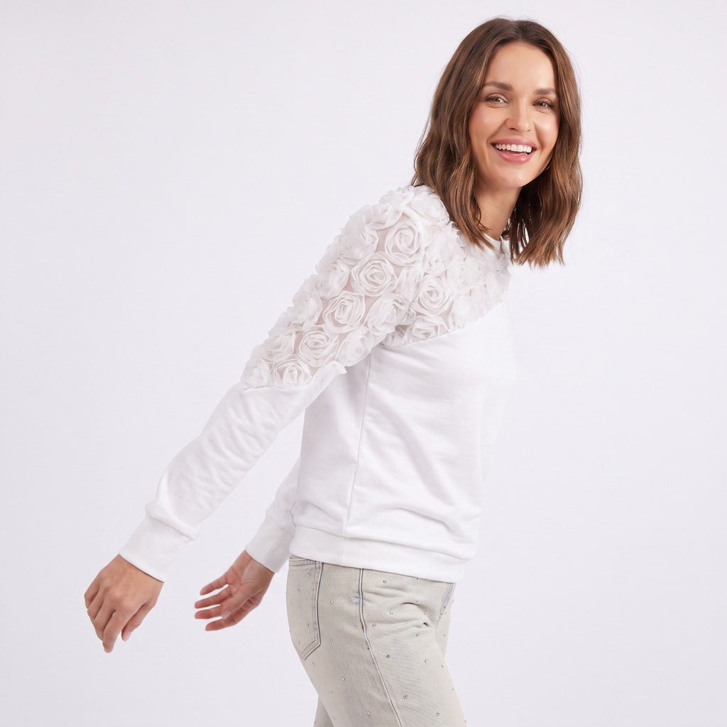 3D Floral Applique Crew Neck Long Sleeve Sweatshirt