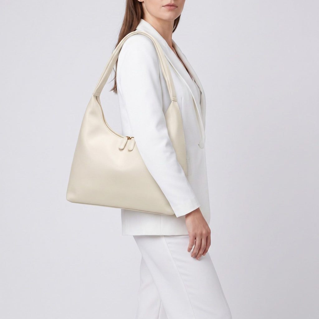 Large Hobo Shoulder Bag with Double Zipper Closure and Long Curved Handle 10.5x11x4.5in