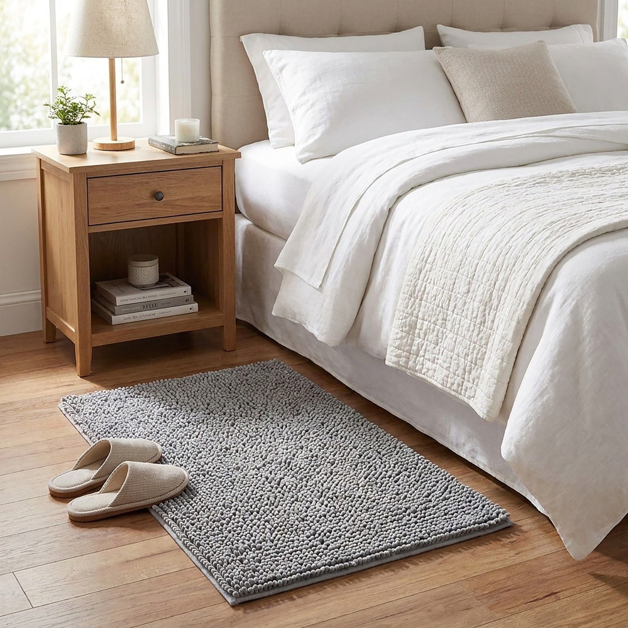 Chenille Bath Mat with Plush Noodle Texture and Non Slip Backing
