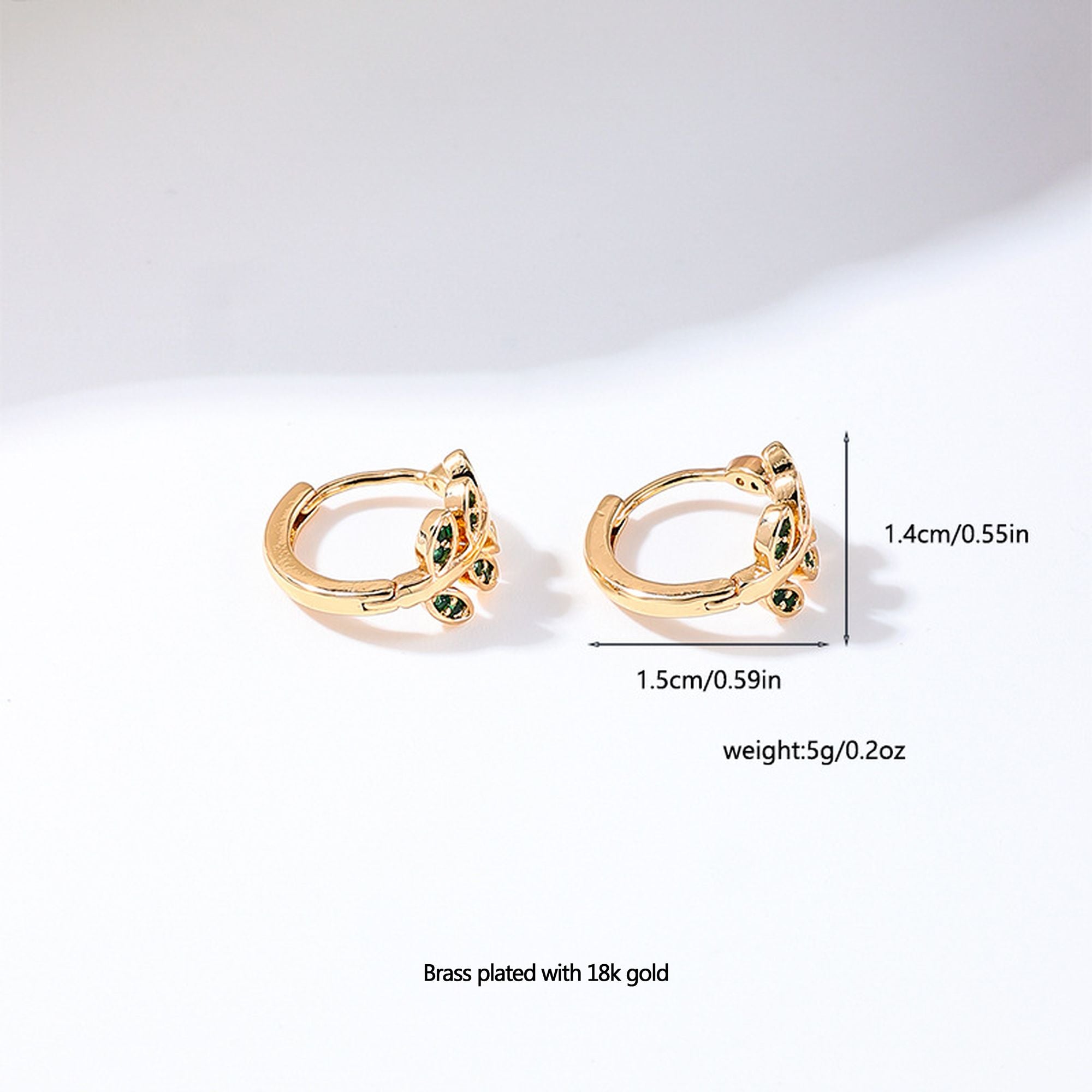 Women's Leaf - Shaped Hoop Earrings with Green Crystals