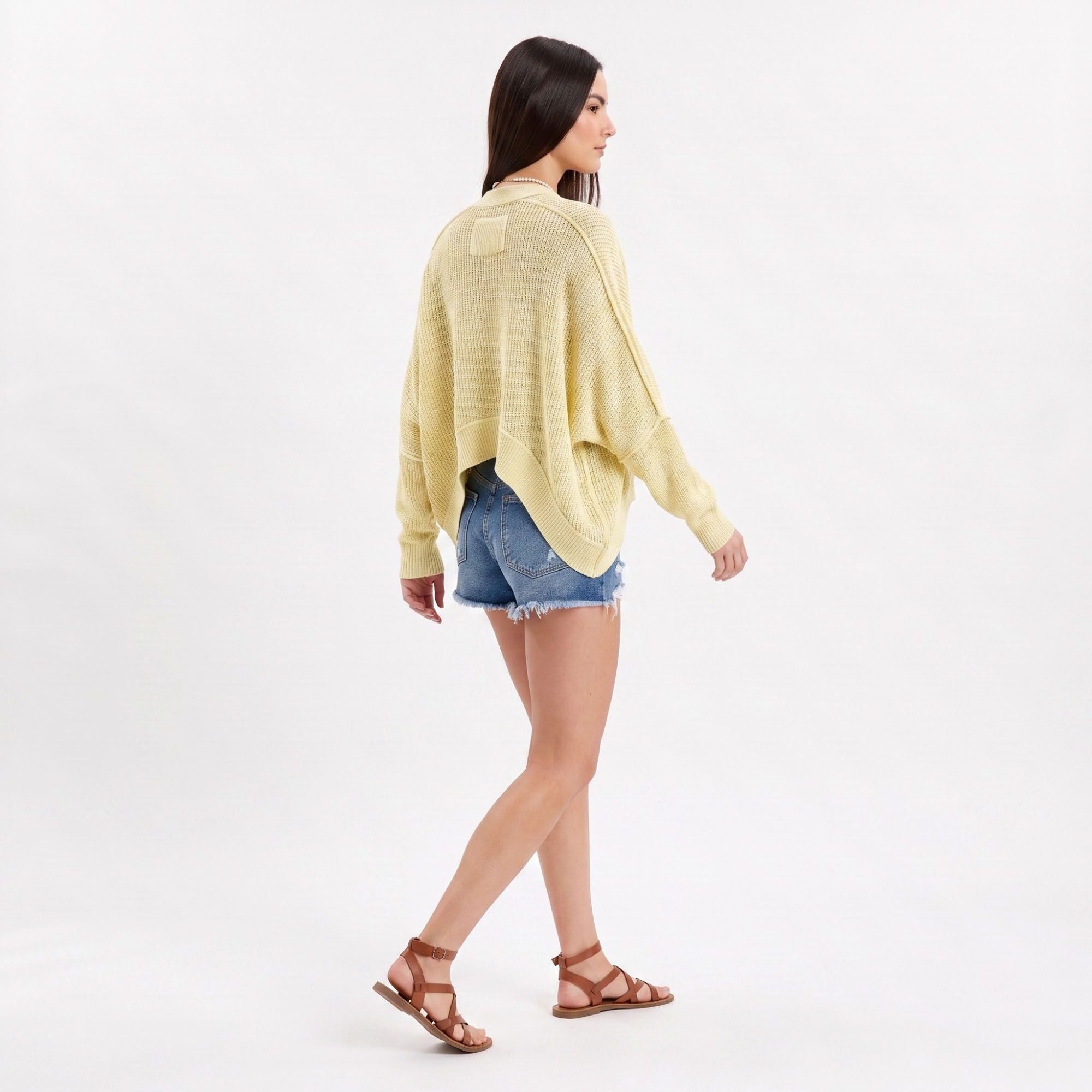Open-Front Dolman Sleeve Draped Knit Cardigan
