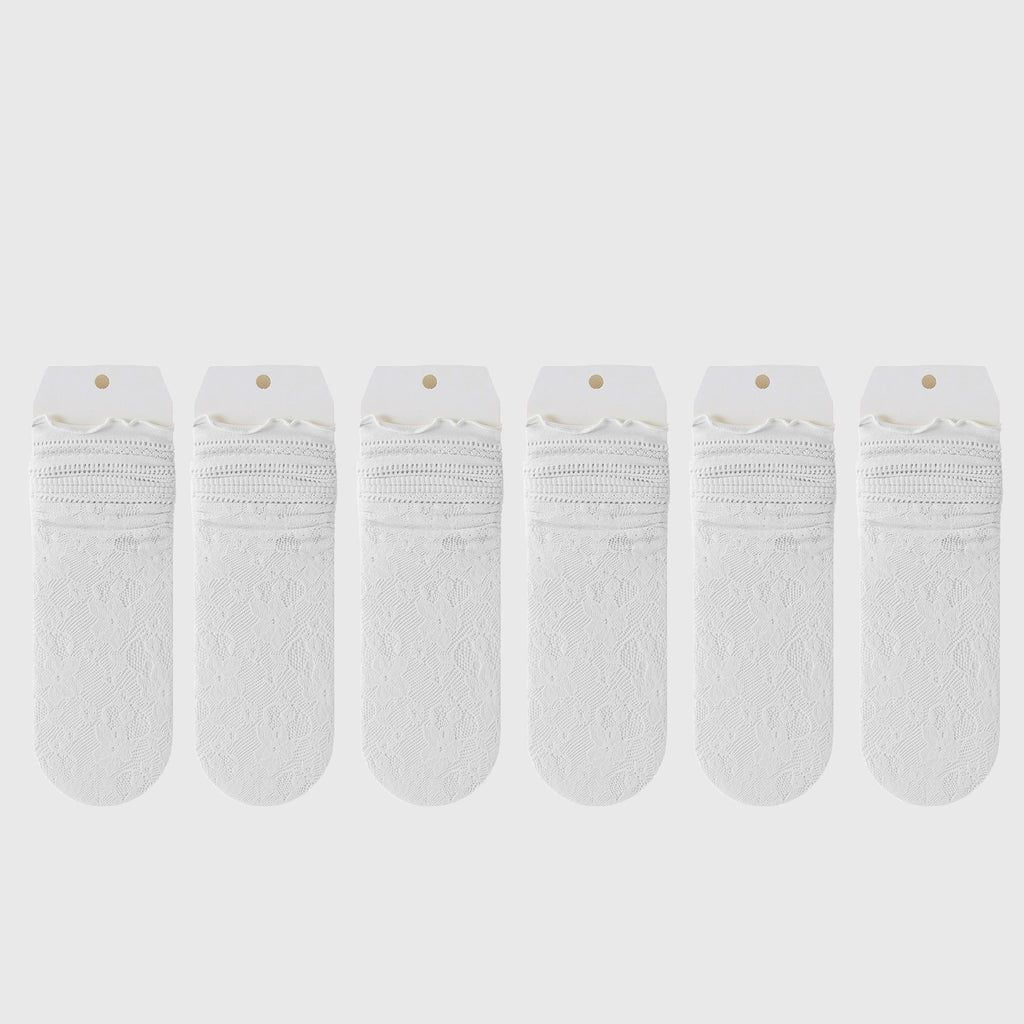 Anna-Kaci Lace Ankle Socks with Ruffle Cuff 6pk