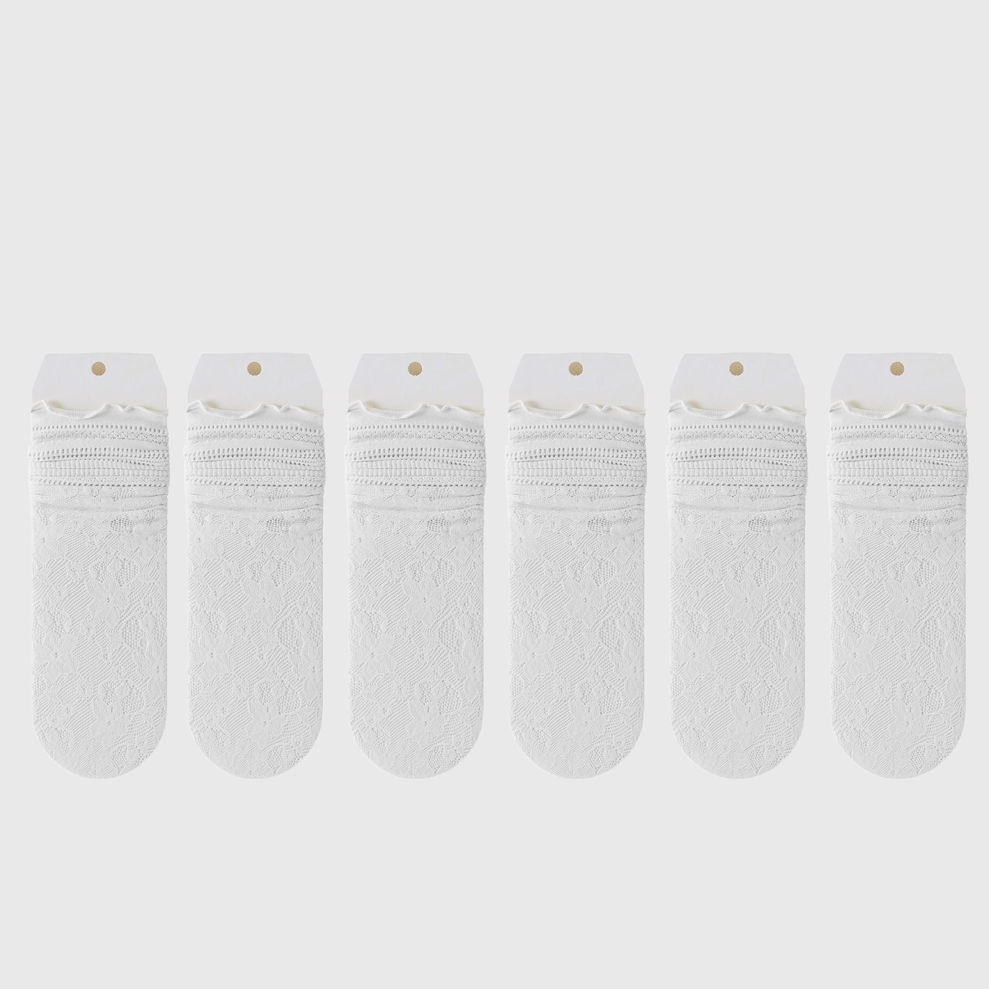 Anna-Kaci Lace Ankle Socks with Ruffle Cuff 6pk