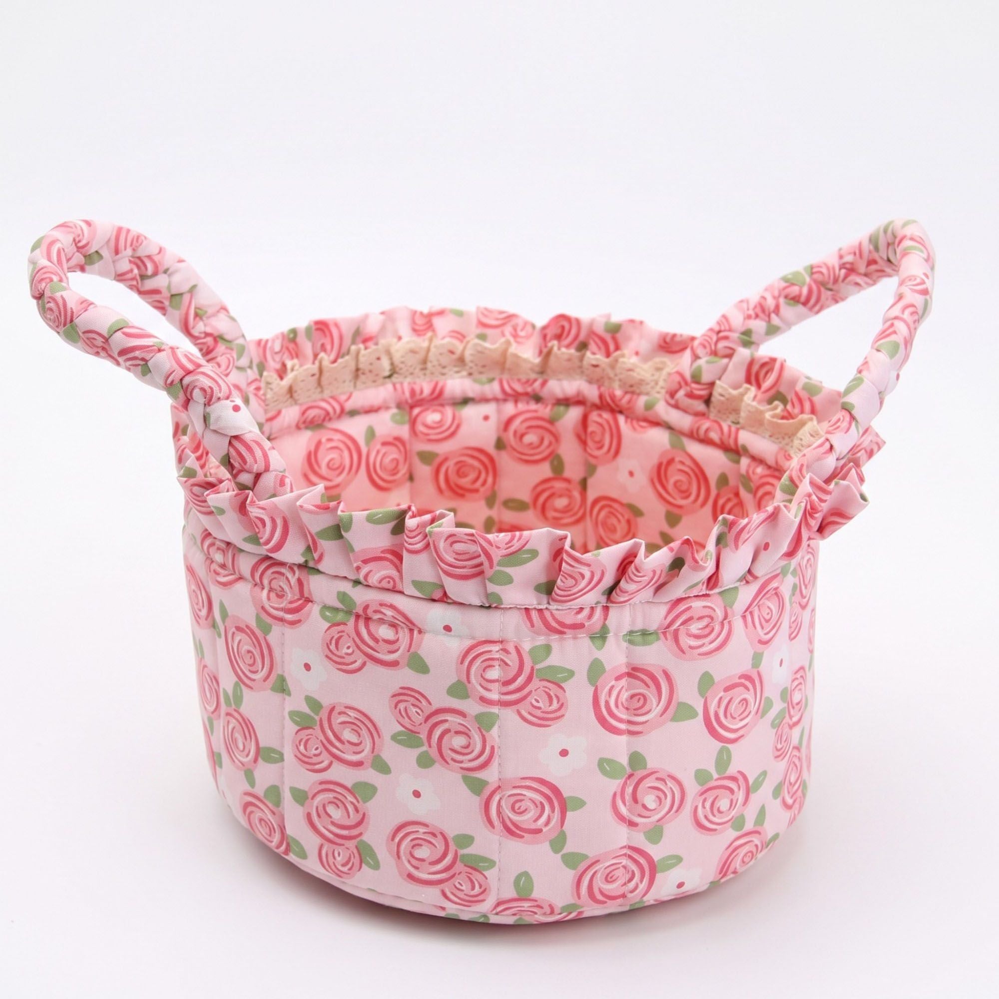 Cesta de almacenamiento de tela acolchada floral con asas de transporte