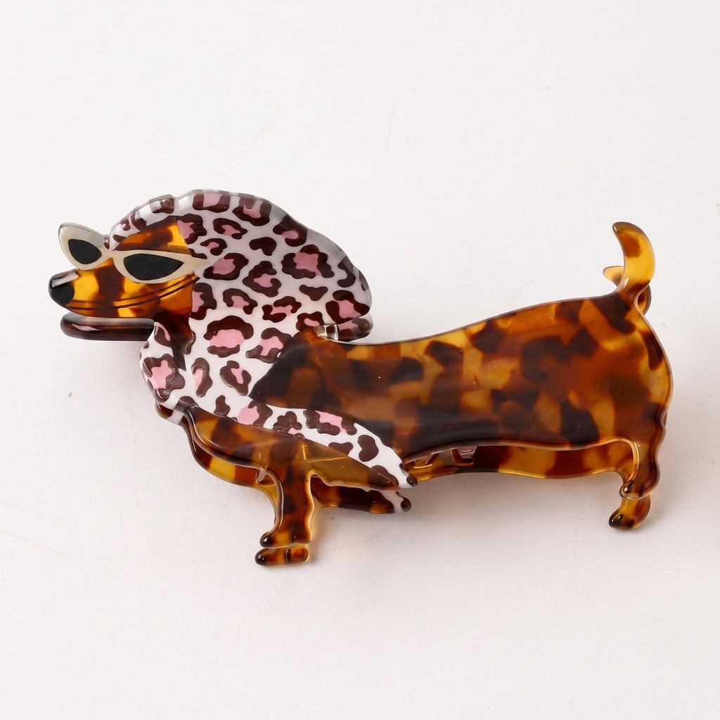 3pc Dachshund Dog Hair Claw Clip Set Tortoiseshell Pattern Hair Accessories