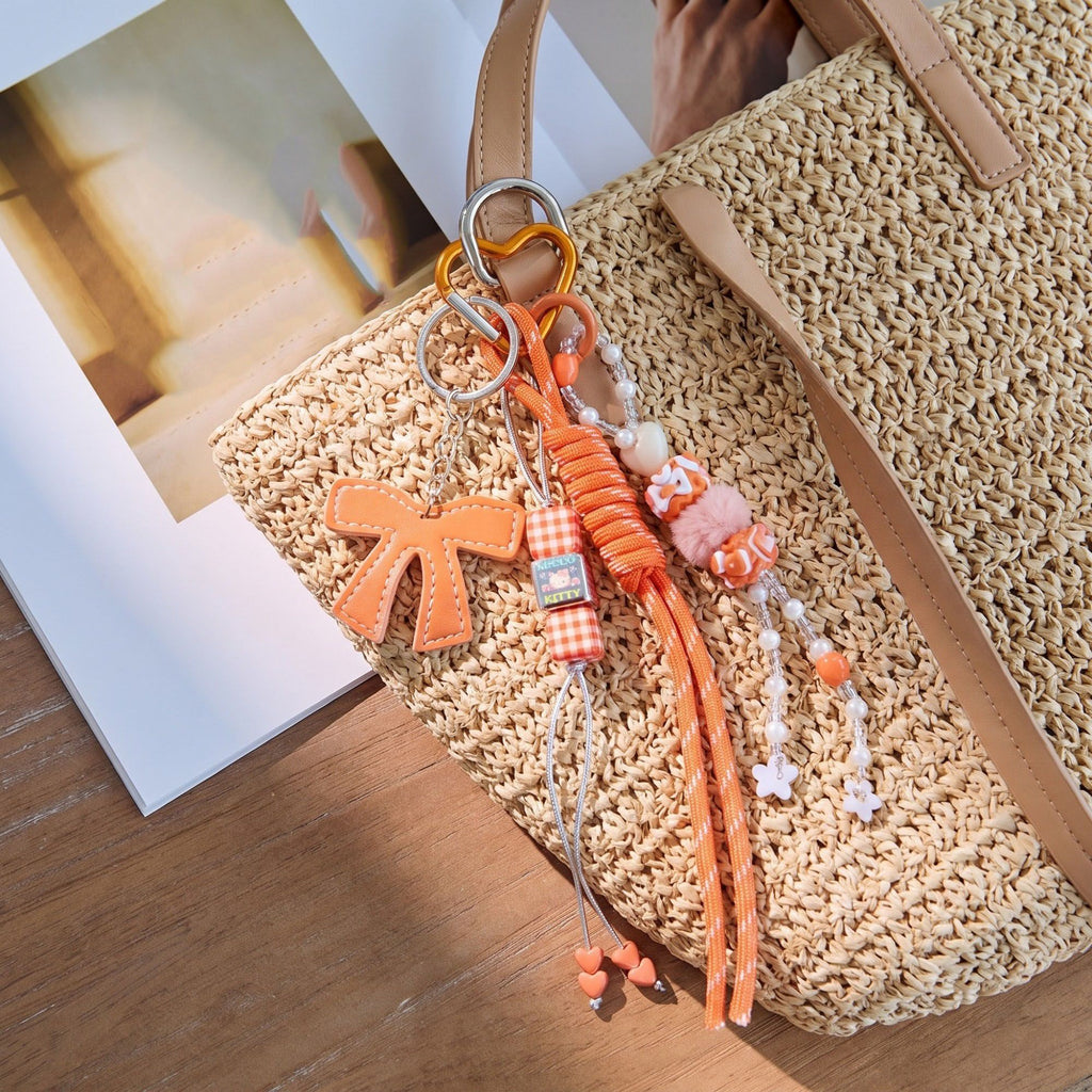 2-Piece Womens Bag Charm with Hanging Strap and Decorative Accents
