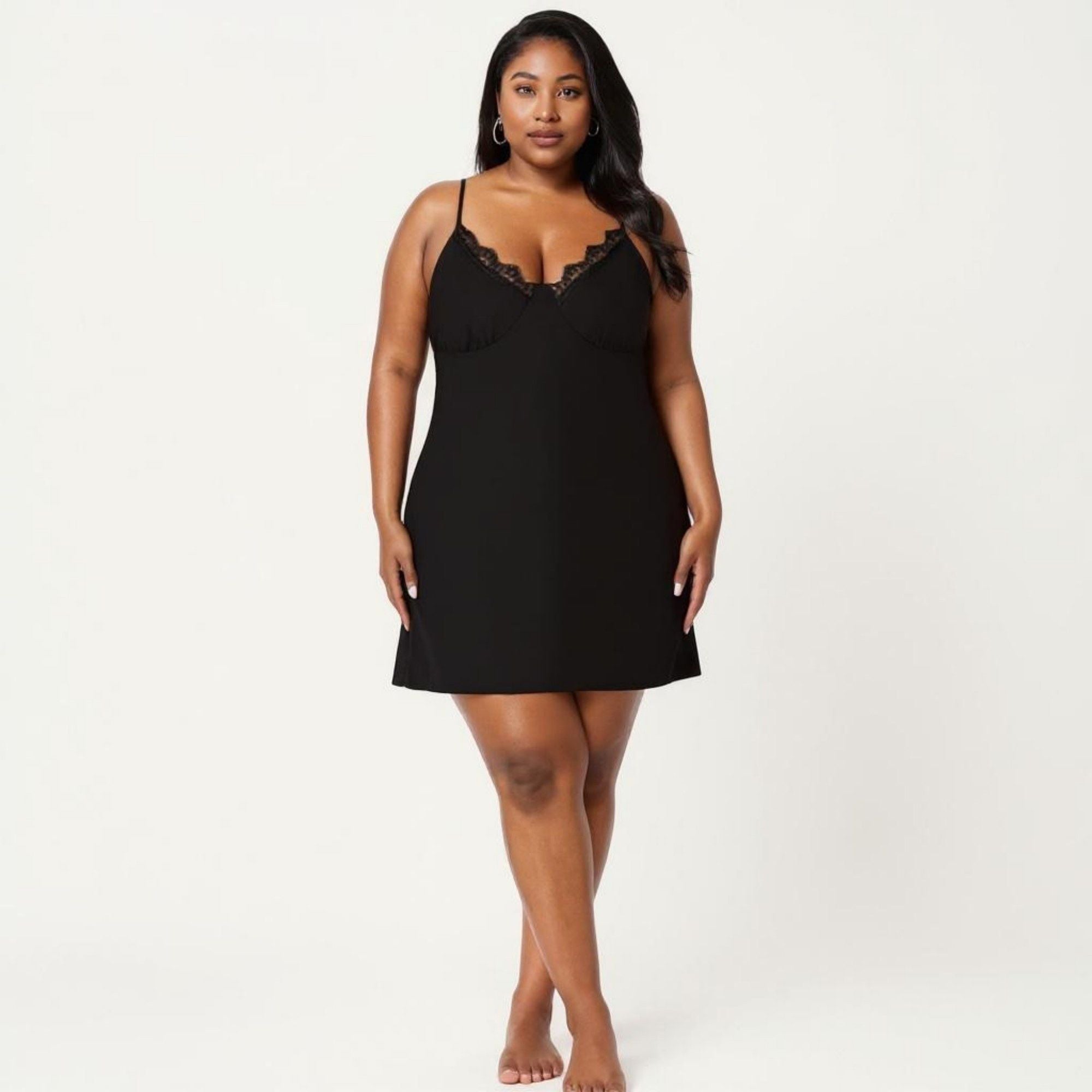 Anna-Kaci Lounge Women's Plus Size Lace Trim Slip Nightgown Adjustable Spaghetti Straps Soft Flowy Sleep Dress Short Chemise