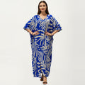 Anna-Kaci Women's Tropical Leaf Print Kaftan Maxi Dress with V-Neckline and Flowy Oversized Silhouette