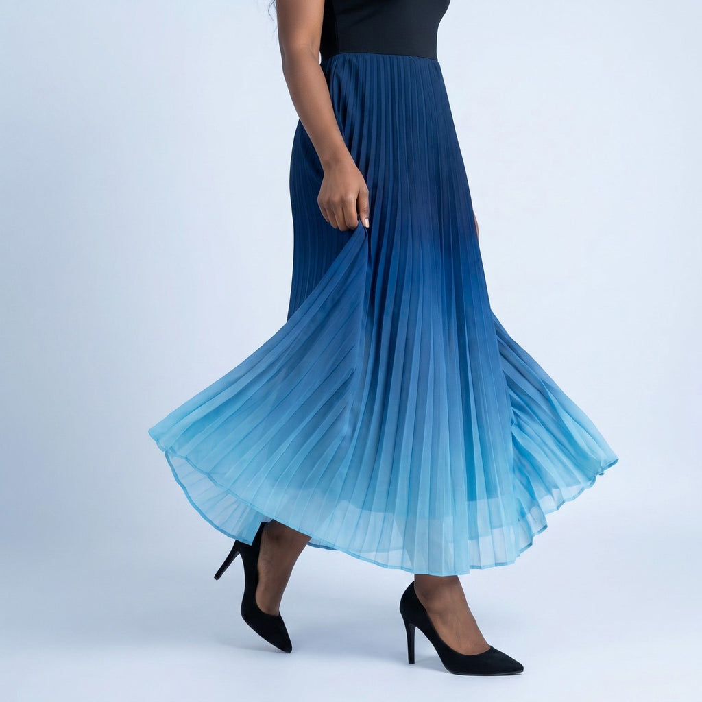 Anna-Kaci Women's Sleeveless High Neck Pleated Ombre A-Line Maxi Dress with Flowy Skirt