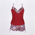Anna-Kaci Swim Womens 2-Piece Tankini Swimsuit Set with V Neck Swim Top Paisley Trim and Matching Boyshorts