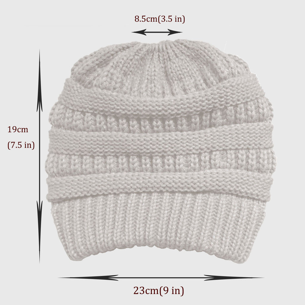Anna-Kaci Women's Ponytail Beanie Hats - Acrylic Knit Stretchable Messy Bun Skull Cap for Winter & Casual Wear