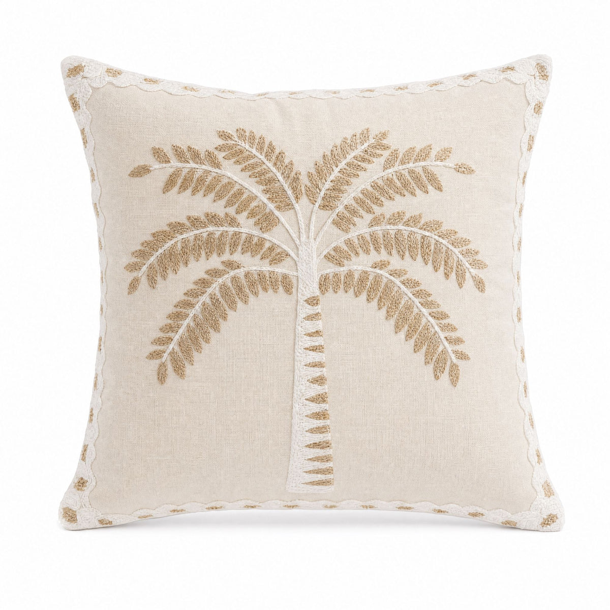 Palm Tree Embroidered Throw Pillow Cover Textured Botanical Square Cushion Cover