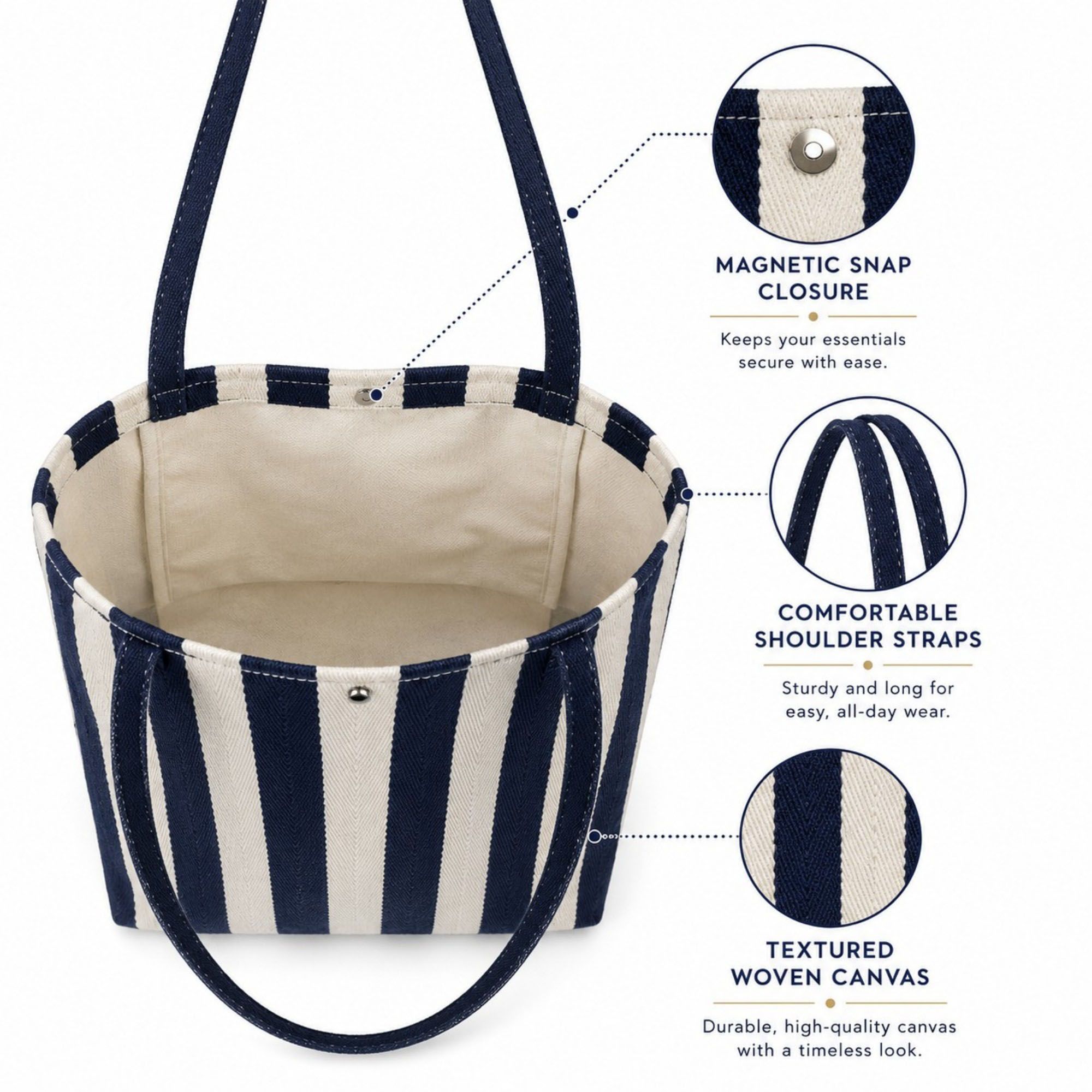 Striped Tote Bag with Large Capacity Soft Shoulder Carry Design