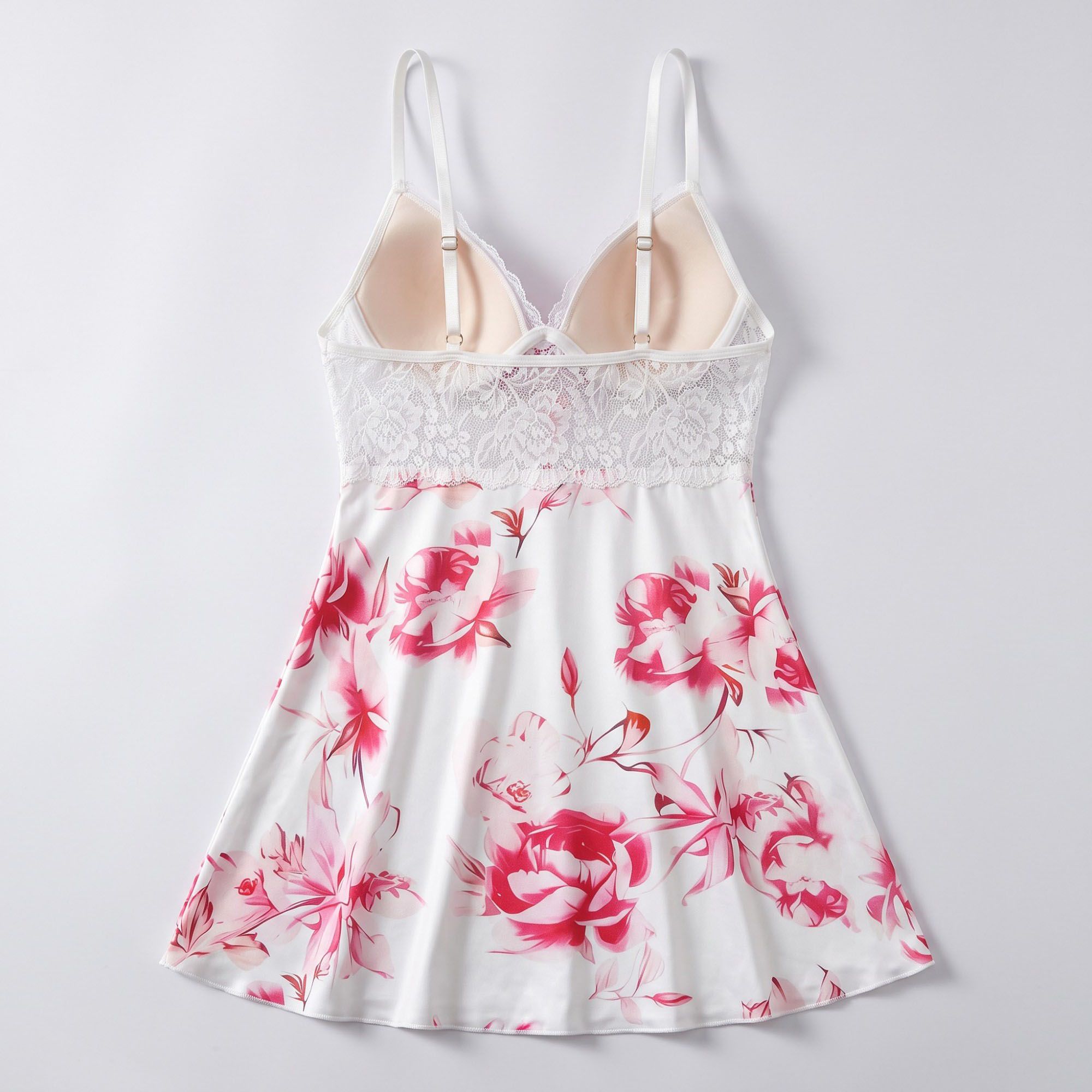 Floral Satin Lace Bustier Chemise Nightgown