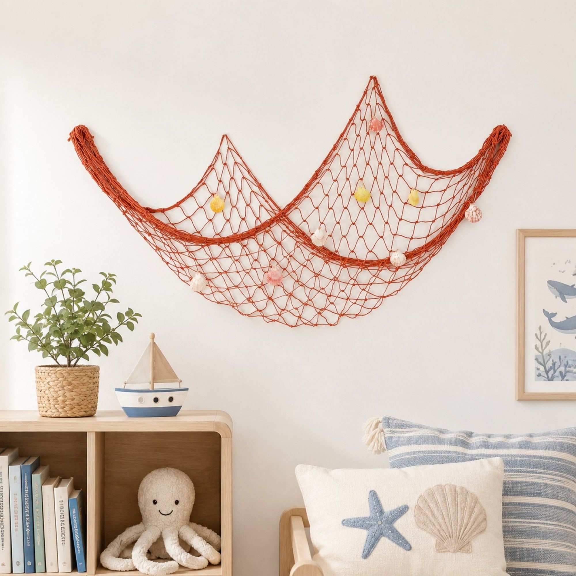 Decorative Fishing Net Wall Hanging Nautical Coastal Photo Display Decor