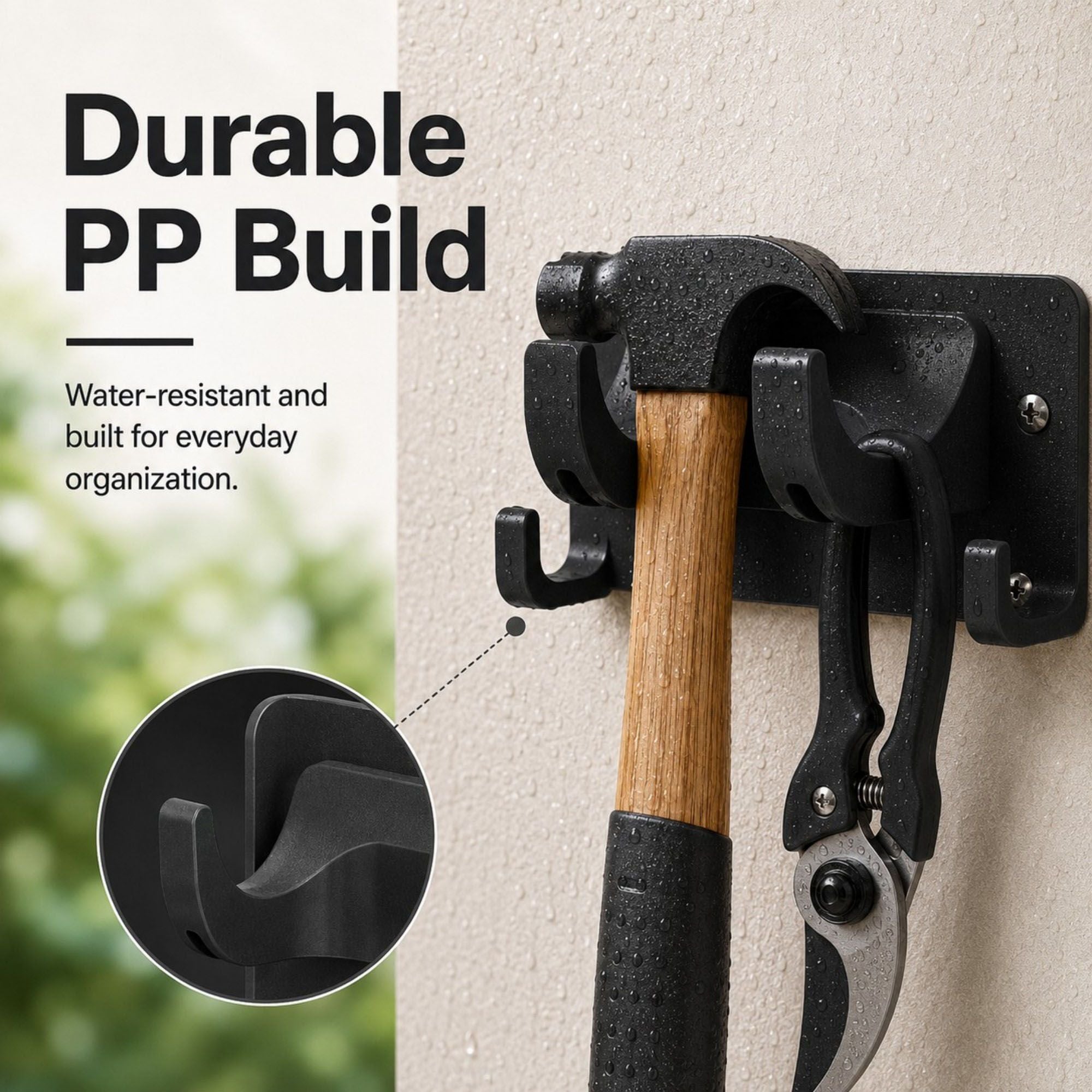 3-piece Wall Mounted Garden Tool Organizer Rack with Multi Hooks