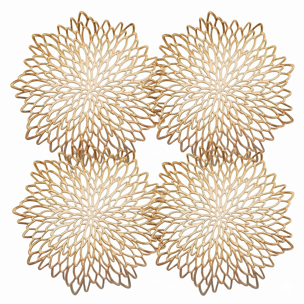 4 Piece Set Round Floral Cutout PVC Placemats Heat Resistant Decorative Table Mats