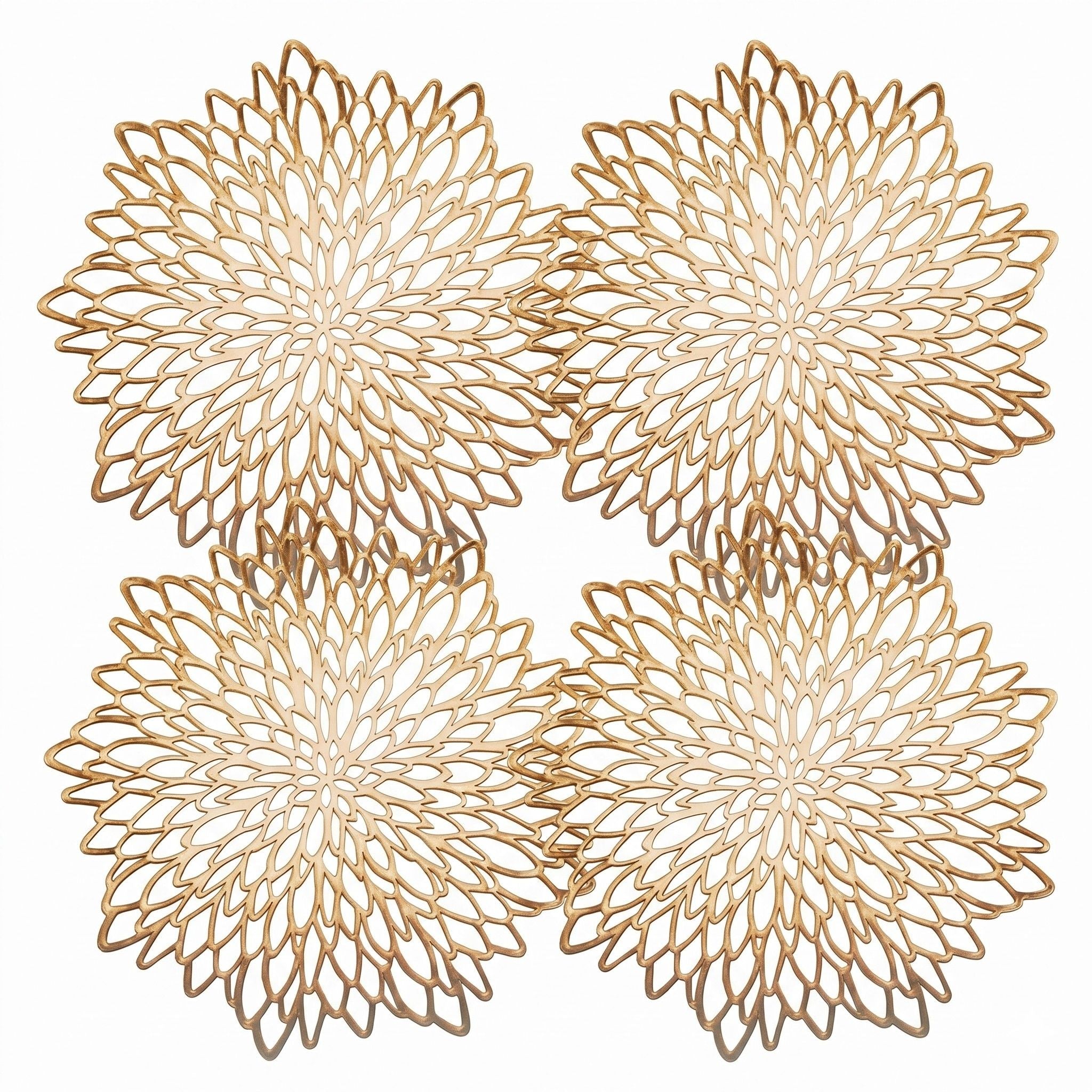 4 Piece Set Round Floral Cutout PVC Placemats Heat Resistant Decorative Table Mats