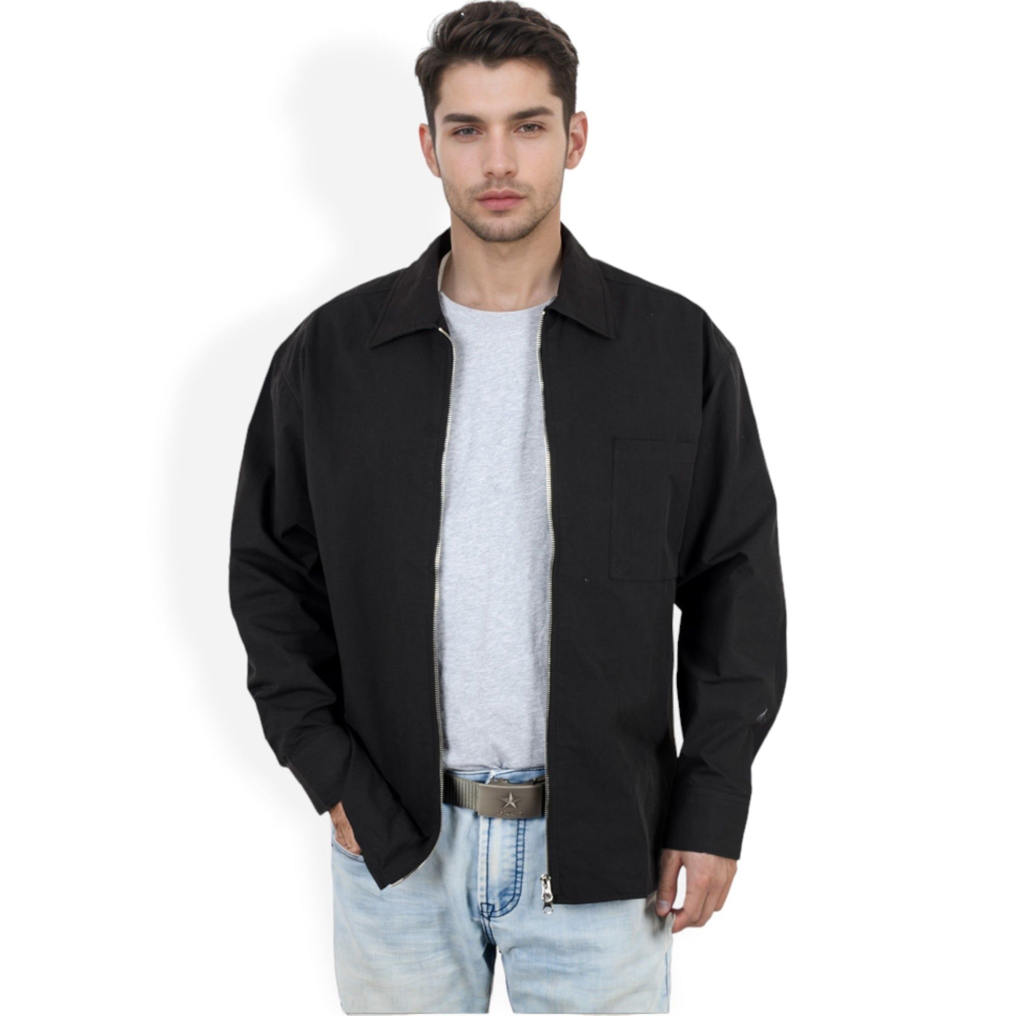 Anna-Kaci Men's Lightweight Zip-Up Jacket with Front Pocket and Classic Collar