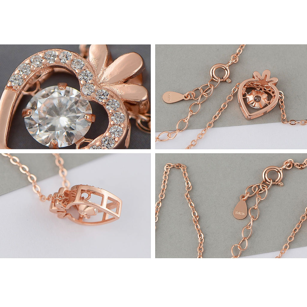 Radish Heart-Shaped Pendant Necklace with Clear Crystal Center
