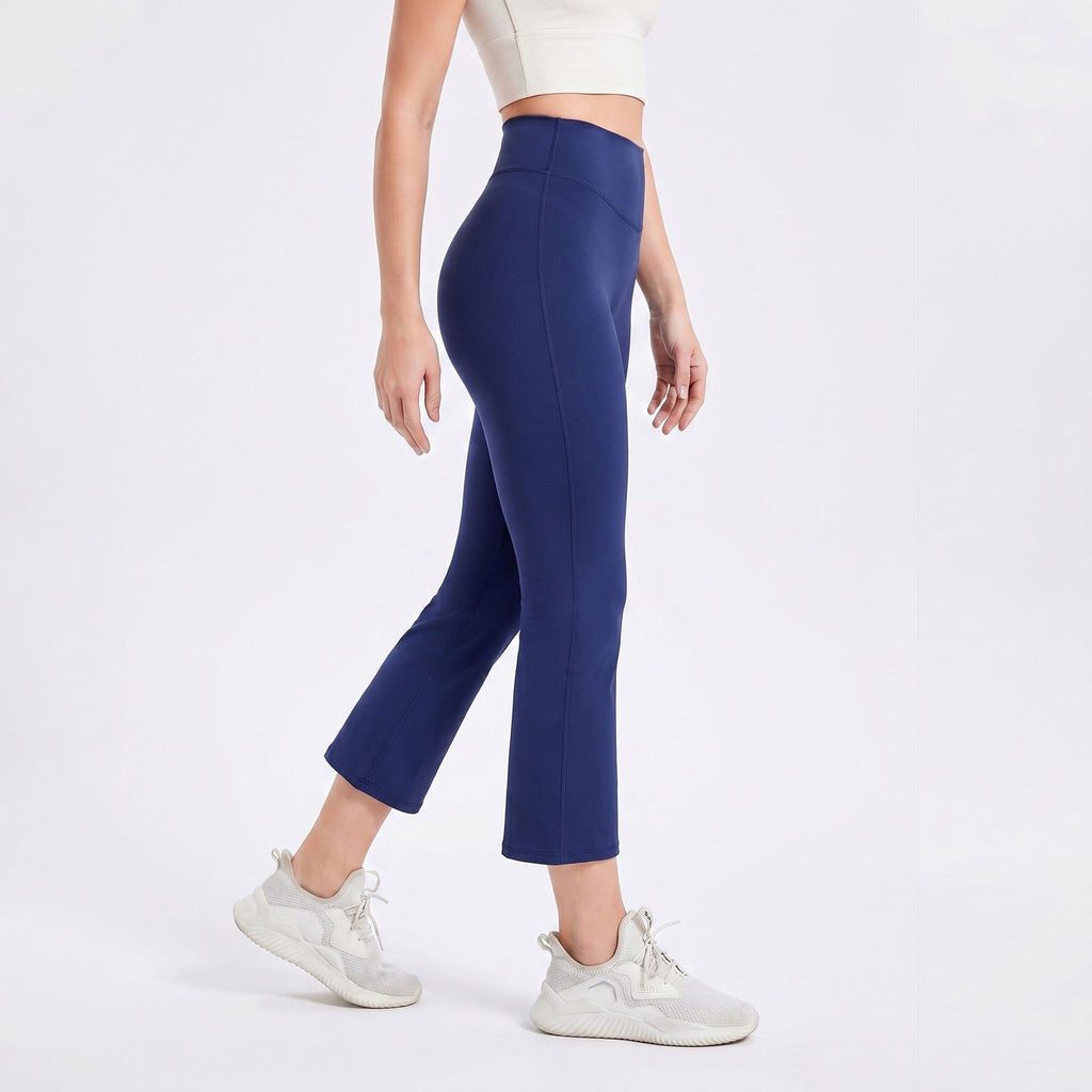 High Waist Cropped Flare Yoga Pants with Wide Waistband Smooth Stretch Workout Leggings