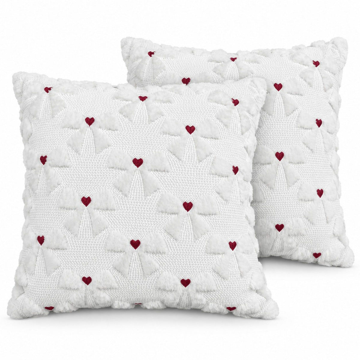 2 Pack Tufted Bow Heart Decorative Throw Pillow Covers Soft Textured Cushion Covers