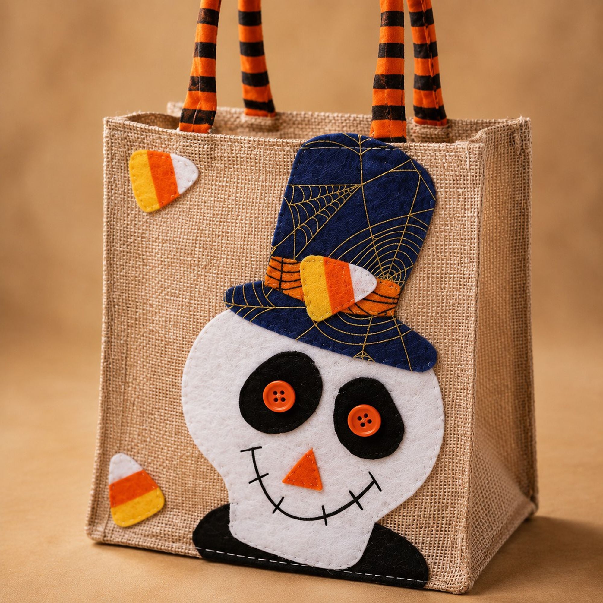 Halloween Burlap Trick or Treat Tote Bag with Character Applique
