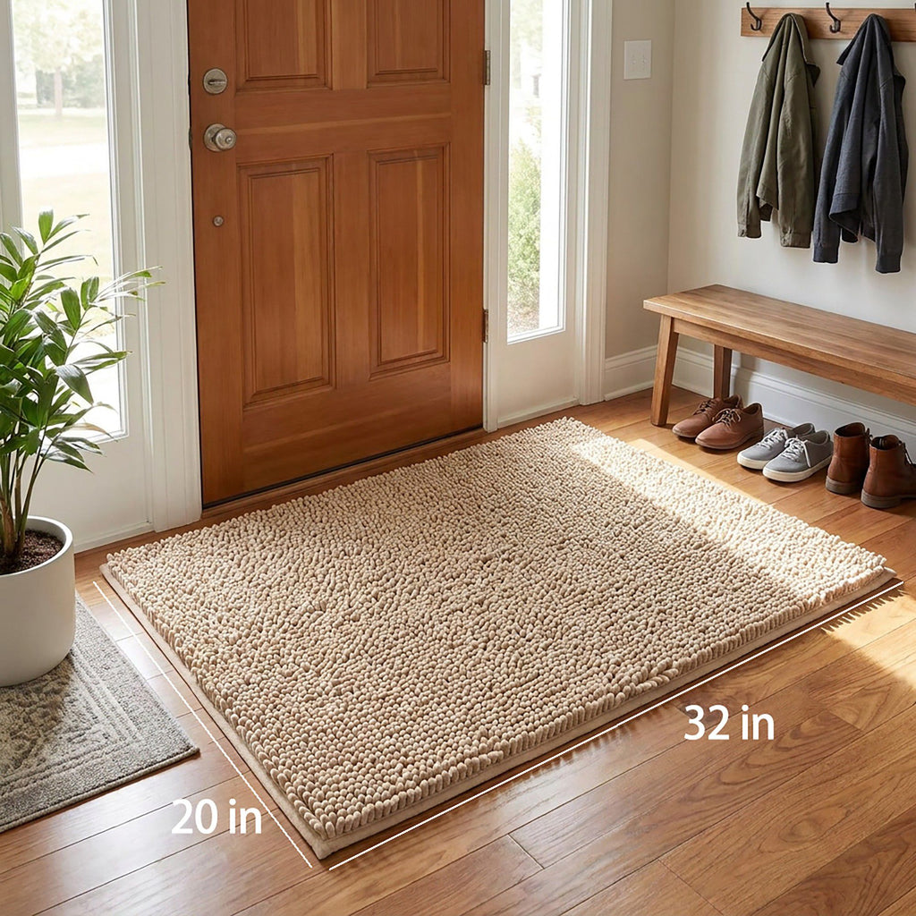 Chenille Bath Mat with Plush Noodle Texture and Non Slip Backing