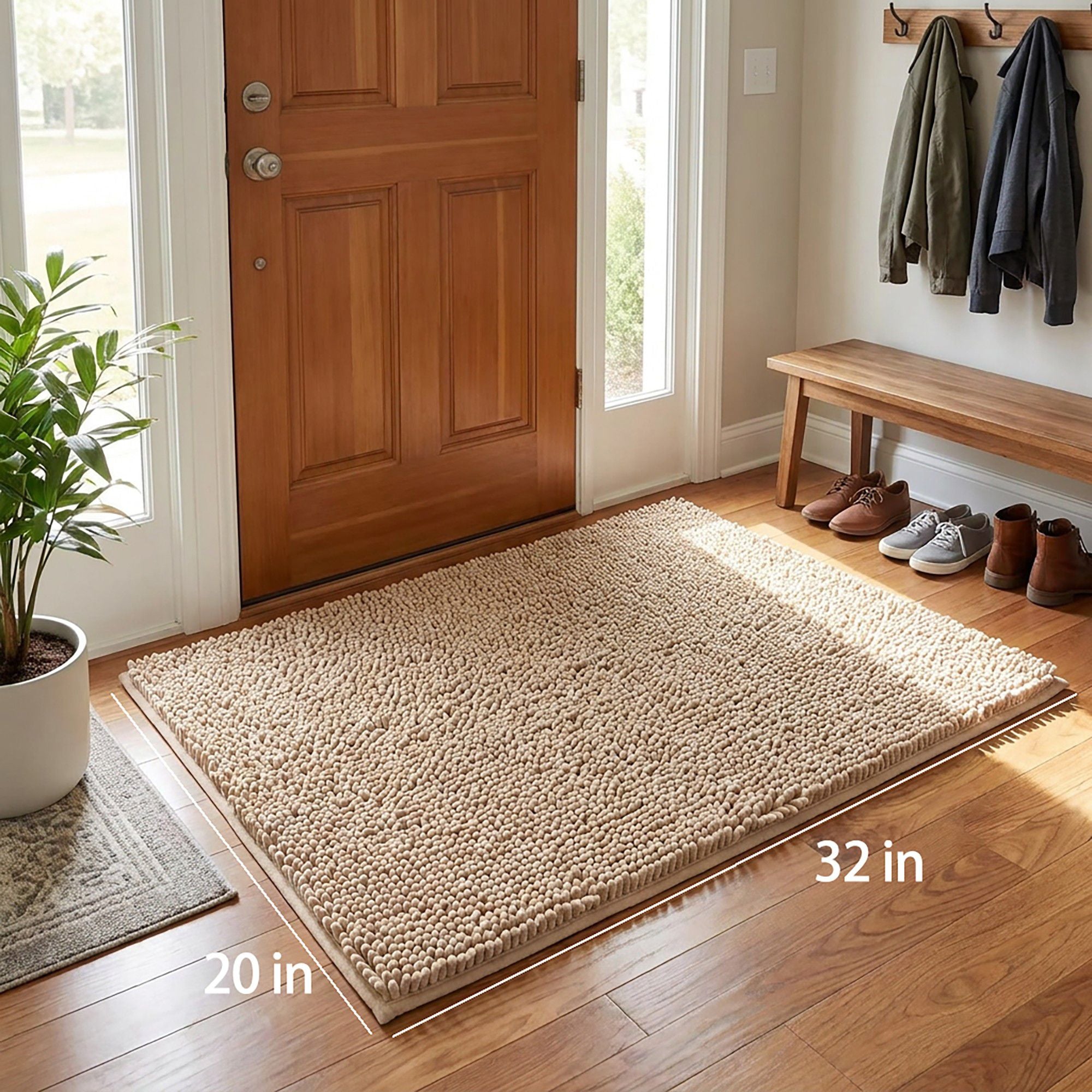 Chenille Bath Mat with Plush Noodle Texture and Non Slip Backing