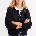 Soft Textured Button-Front Crew Neck Cardigan