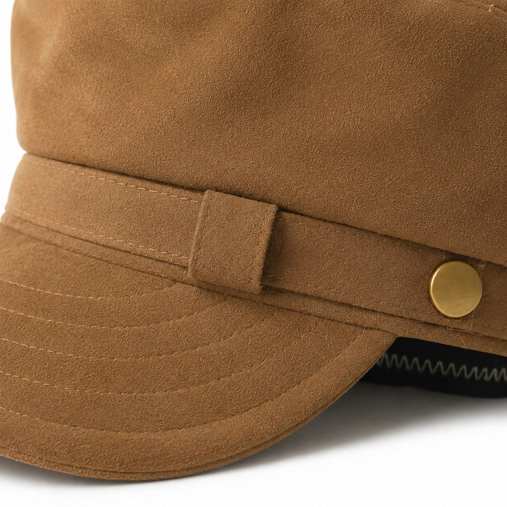Soft Textured Newsboy Cap with Metal Button and Short Brim