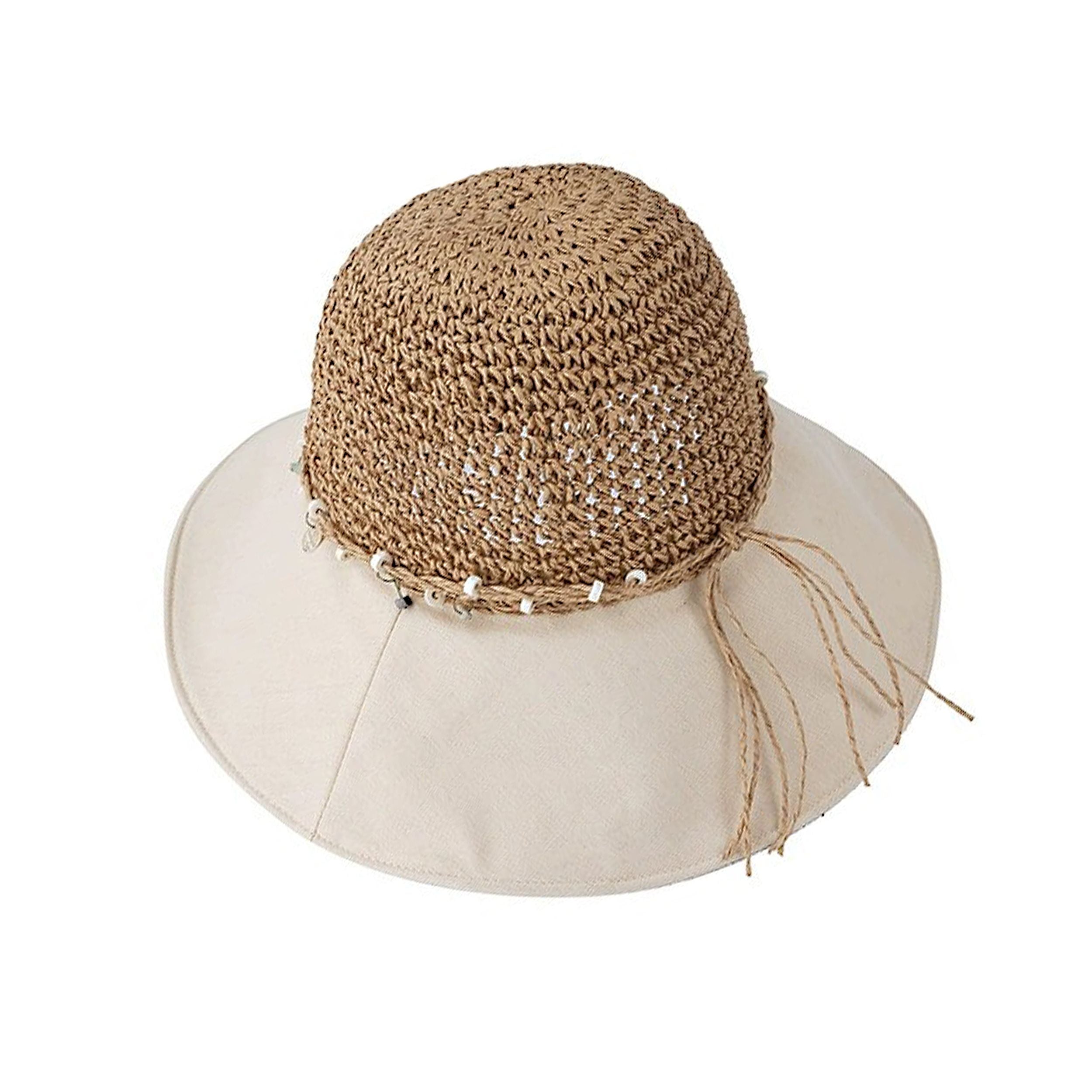 Anna-Kaci Women Wide Brim Straw Sun Hat Breathable Crochet Summer Hat with Decorative Band