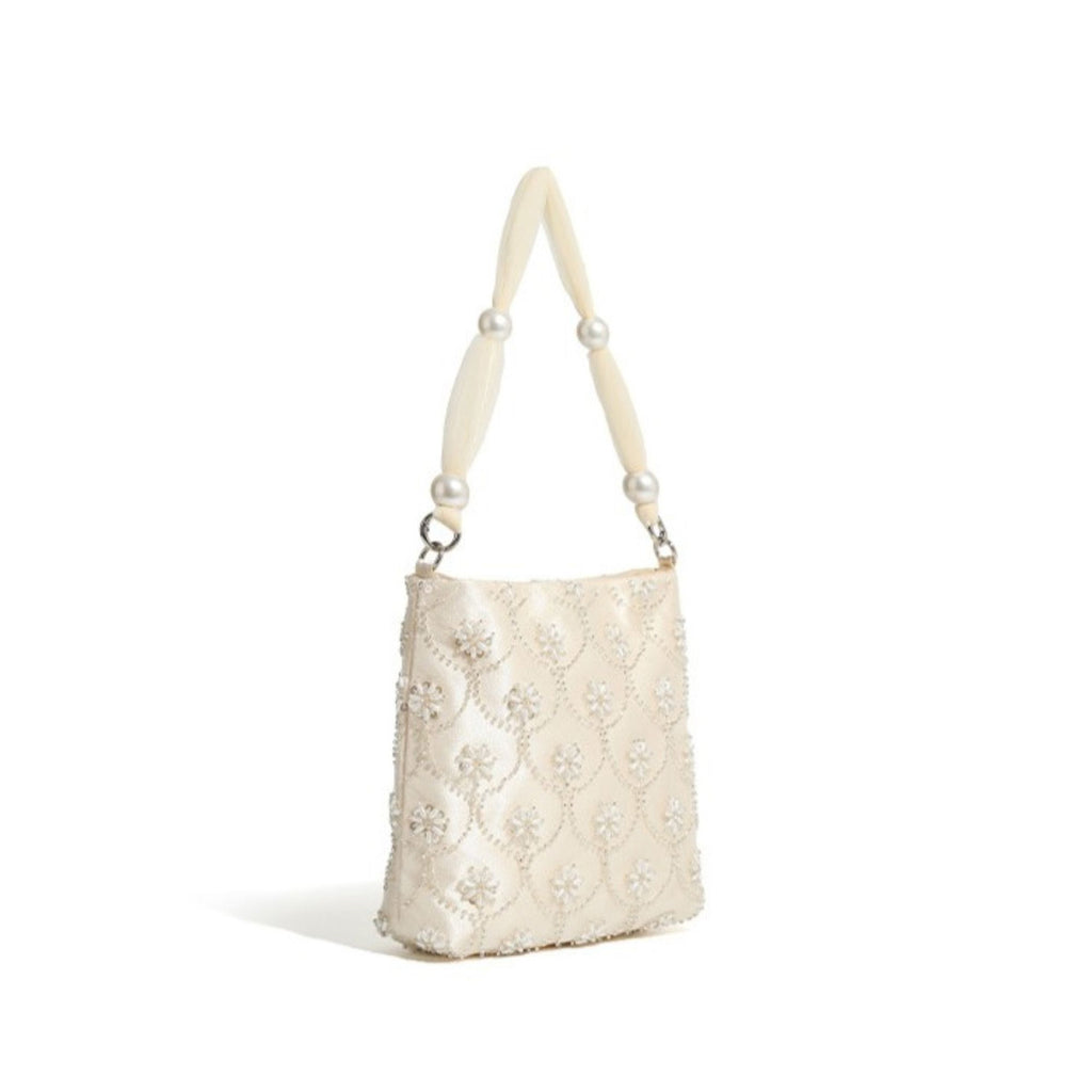 Beaded Evening Shoulder Bag Floral Embellished Clutch Purse Underarm Tote Bag for Formal Parties Weddings