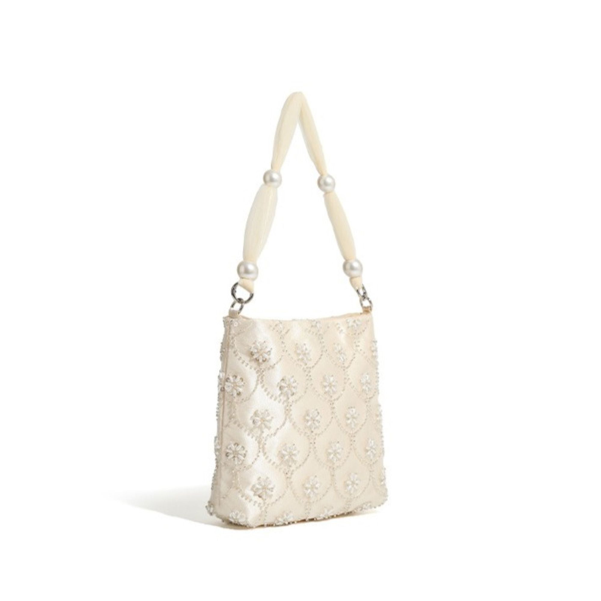Beaded Evening Shoulder Bag Floral Embellished Clutch Purse Underarm Tote Bag for Formal Parties Weddings