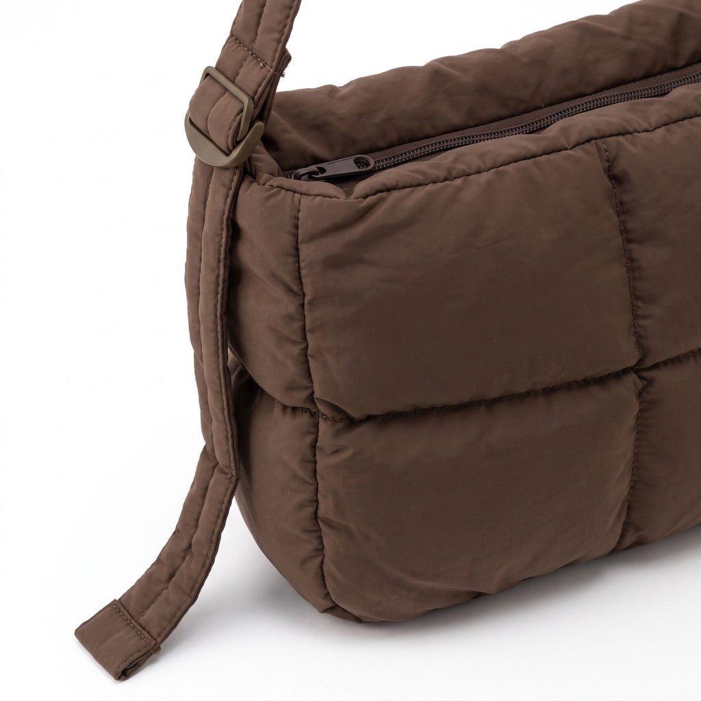 Grid Quilt Padded Rectangular Crossbody Bag with Adjustable Slim Shoulder Strap 9.8x7.9x3.5